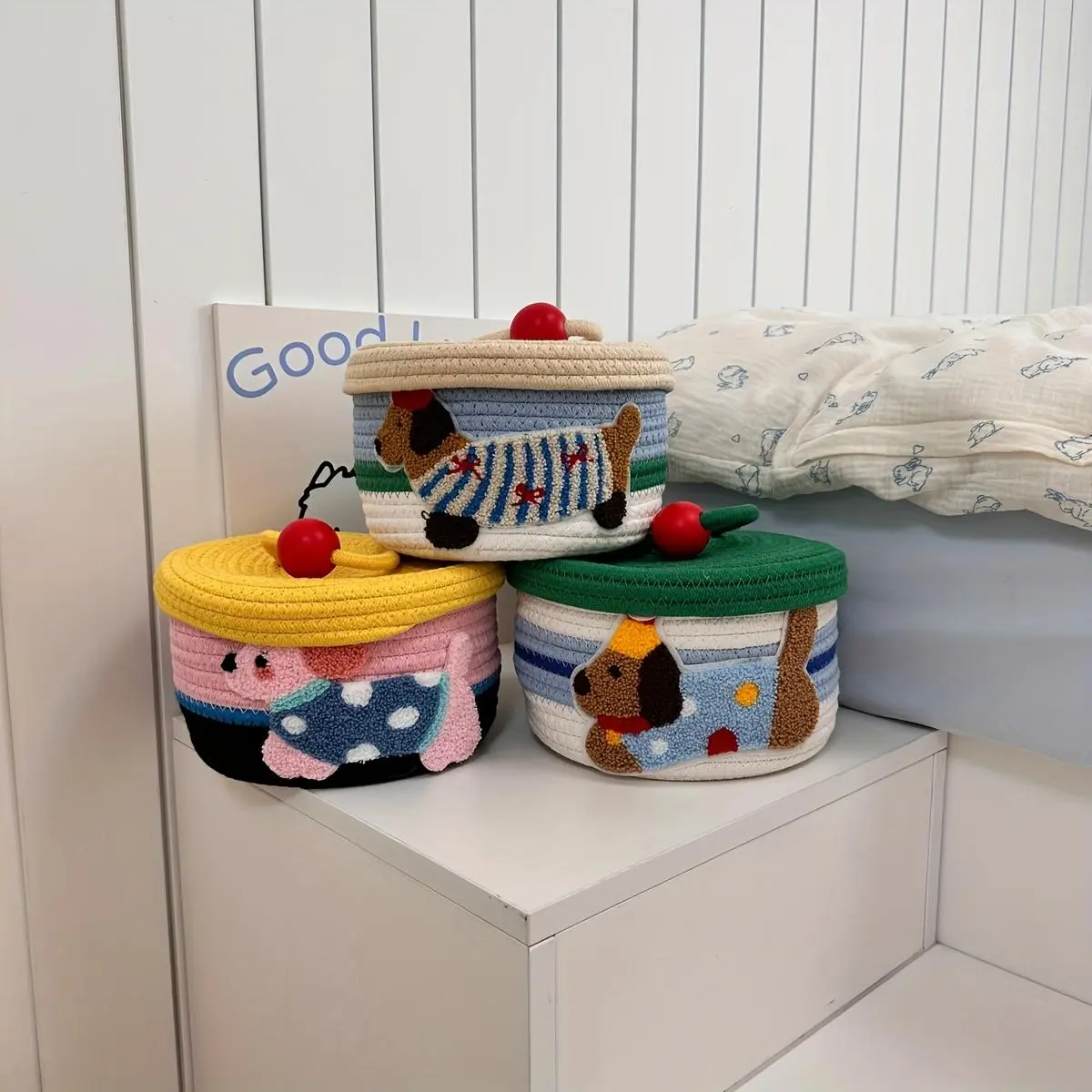 1pc Cute Animal Storage Basket with Lid - Pastel Colors (Pink, Green, Yellow, Brown, Red, Purple, Orange, Teal, Navy, Burgundy, Golden, Shelf Baskets