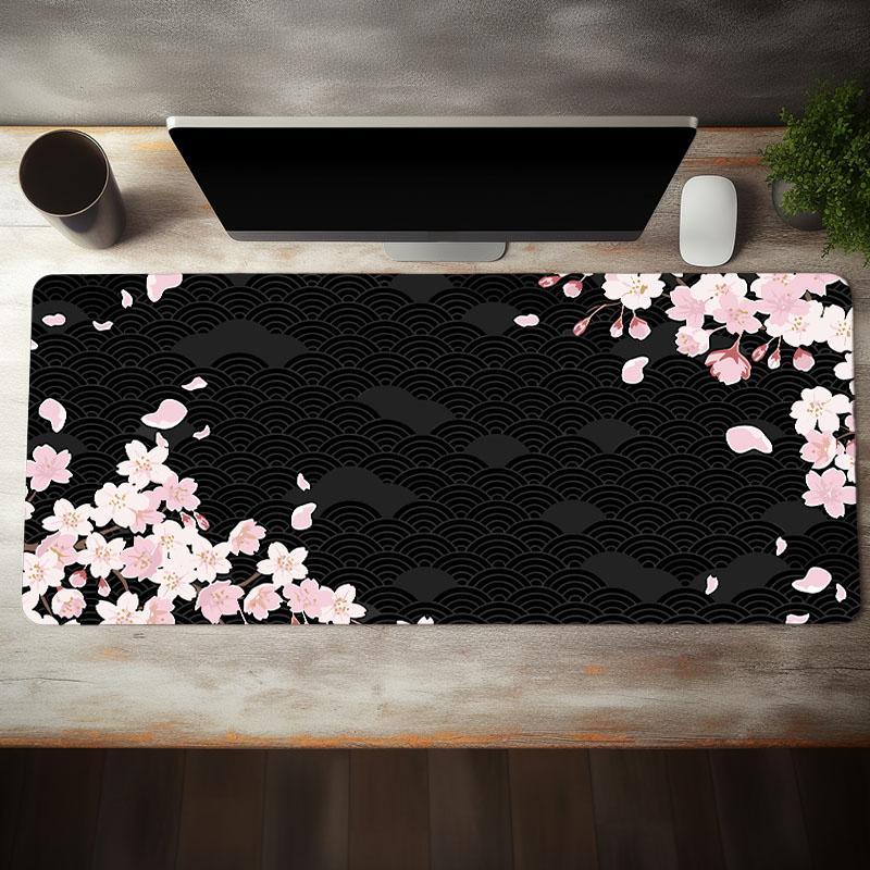 Cherry Blossom Pattern Mouse Pad, 1 Count Oversized Thickened Non Slip Rubber Base Mouse Mat for Office Laptop, Desk Pad Protector for Office and Home, Gaming Desk Accessory, Desktop Accessory