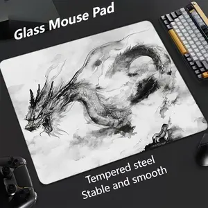Watercolor Flying Dragon Glass Mouse Pad, Ultra-Smooth Tempered Glass, Artistic Design, Large Size Gaming Mouse Pad, Ideal for Gaming and Office Use