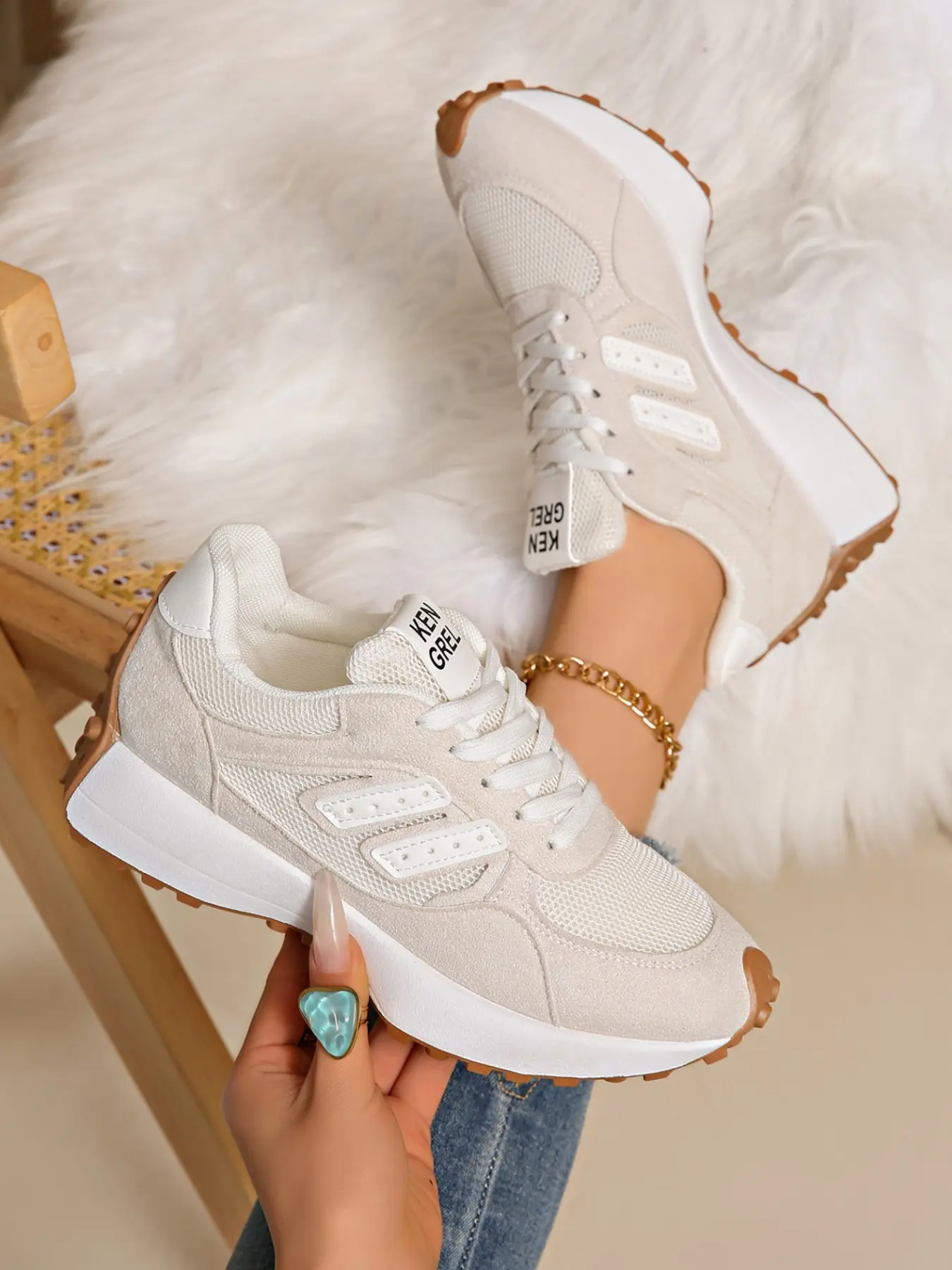 Women's Fashion Sports Shoes, Casual Sneaker Trainer, Thick Sole, Breathable Design, Comfortable Support, Casual Fabric Upper, Rubber Outsole, All Seasons, Thick Sole Sneakers