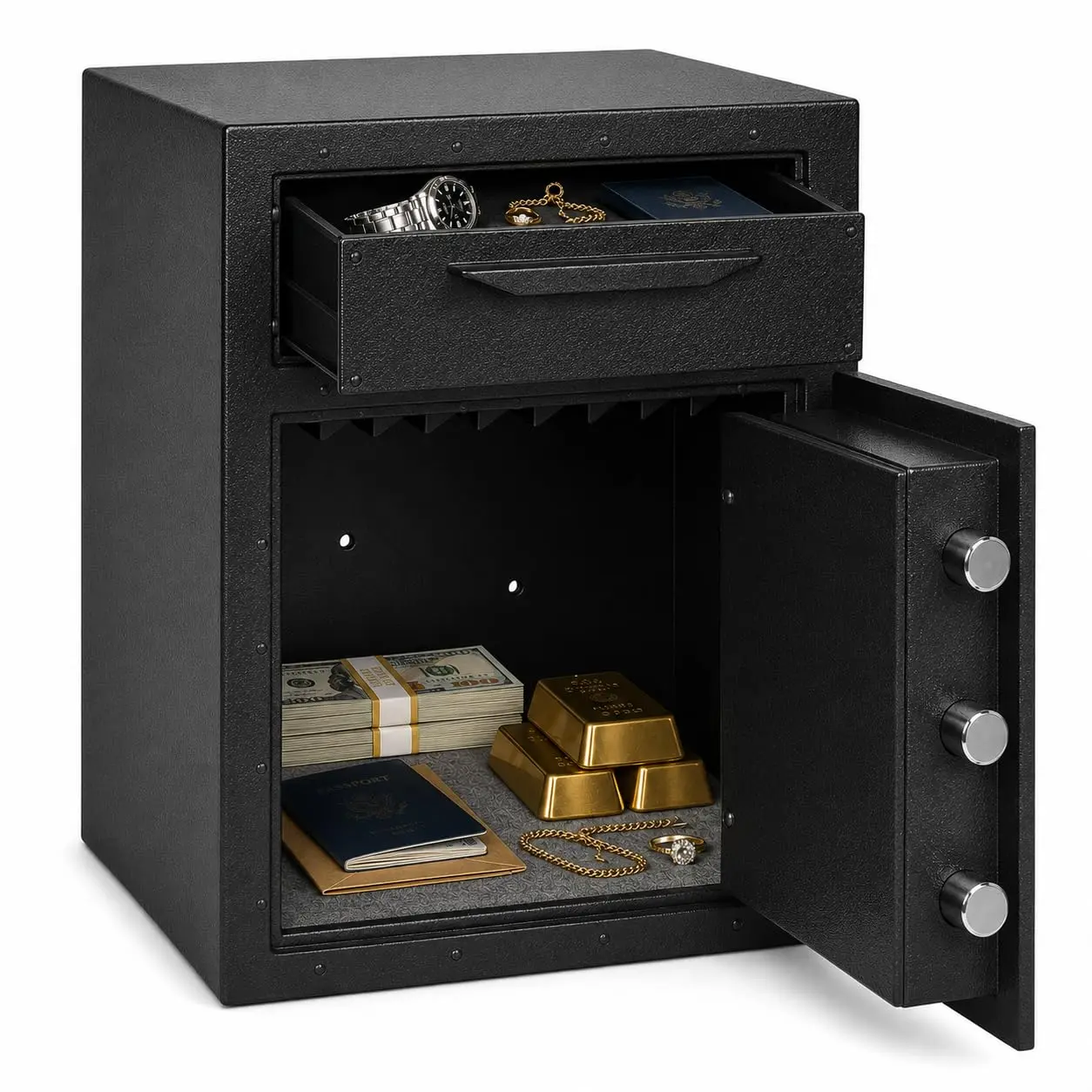 2.6 Cu Ft Rectangular Steel Body Indoor Home Safe Cabinet for Households - Digital Keypad, Backup Key, Alarm System, Removable Shelf for Cash, Jewelry, Documents