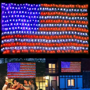 (New) American Flag Lights, 420 LED USA Flag Net Lights, 4th of July Decorations, Outdoor Waterproof Patriotic Decor for Independence Day, National Day, Memorial Day Decorations