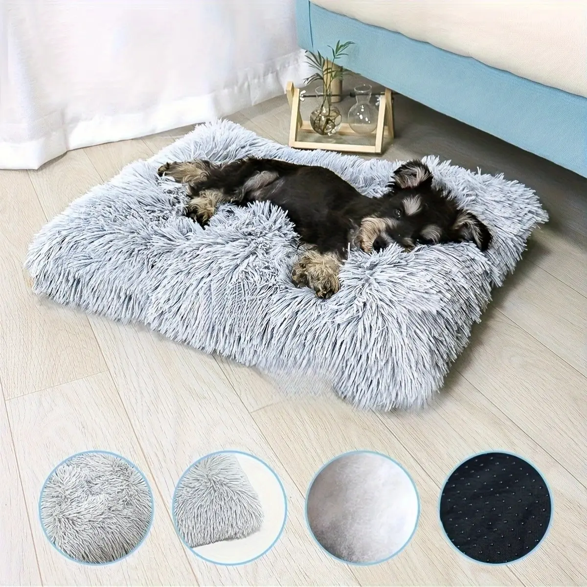Ultra Soft Long Fluff Artificial Fur Dog Bed, Puppy Bed, Washable Pet Cage Pad, Comfortable Multi-Functional Pet Mattress, Suitable for Small/medium/large Dogs/cats
