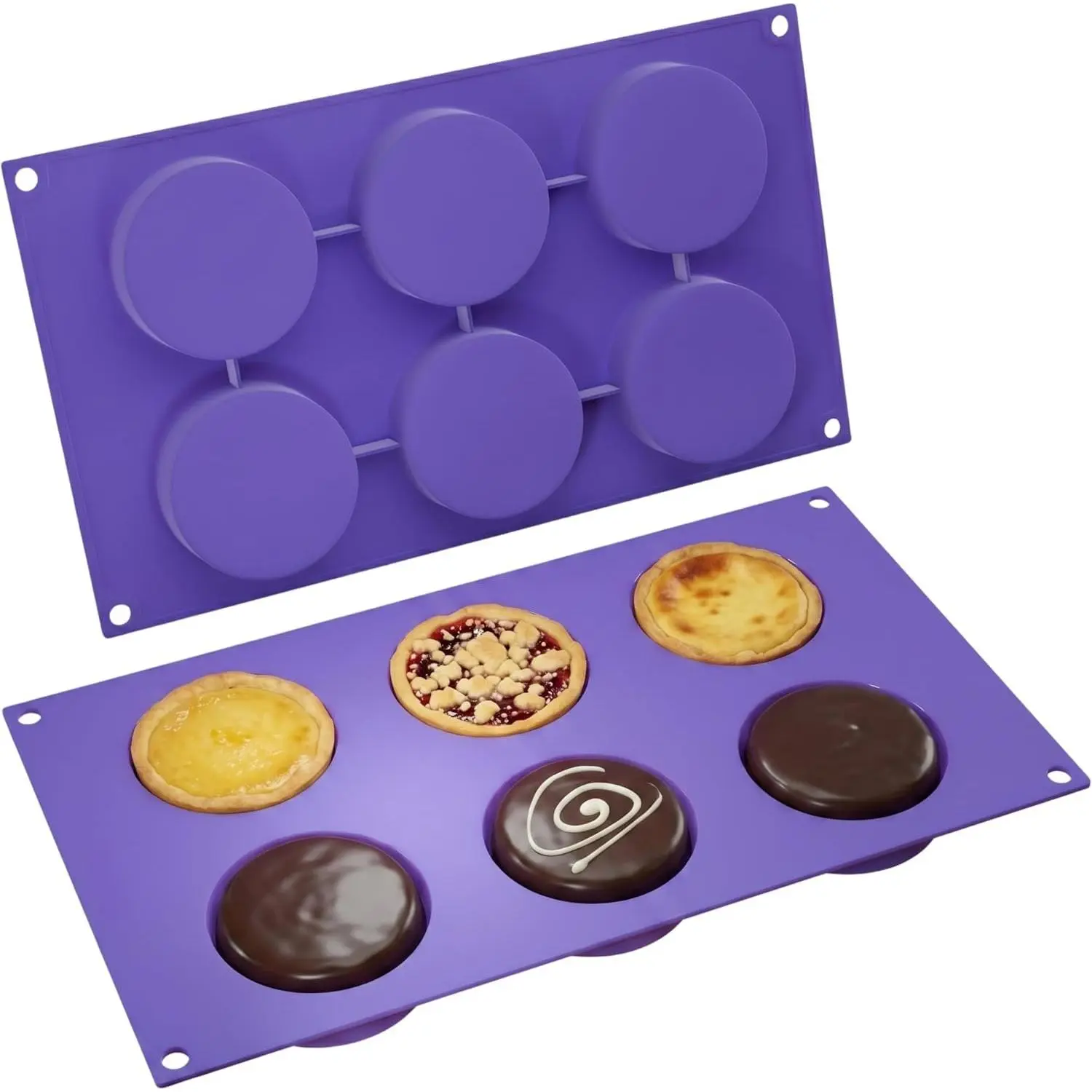 Round Baking Molds 2.5" - Set of 2 Nonstick Molds for Muffin Tops, Whoopie Pies, Mini Tarts, Mini Cheesecakes, Cookies & Eggs -