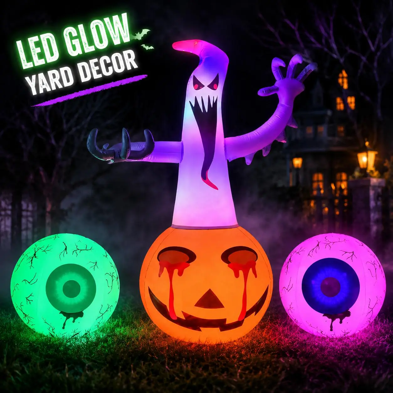 Viral LED Glowing Inflatable Eyeball Ball, Spooky Halloween Yard Decor Light, PVC Horror Party Ornament for Backyard Scene Layou