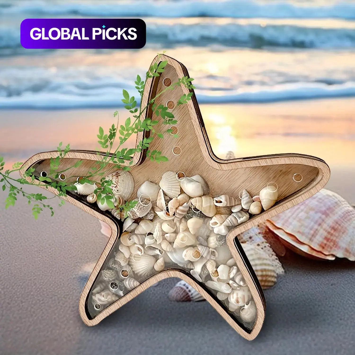 Wooden Starfish-Shaped Shell Display Box, Ocean Style Decorative Transparent Storage Box, Beach Seashell Memorial Decoration, Nautical Coastal Home Ornament, Serene Atmosphere #GLOBAL PICKS