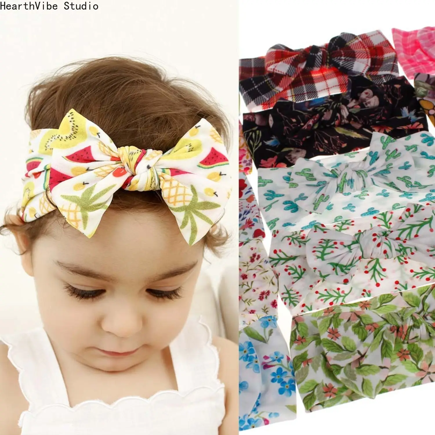 Baby Girls' Floral Bowknot Turban Headband Set, Soft Elastic Wide Sports Headbands for Infants, Toddler Headwraps, Summer Beach Holiday Photo Props Gifts, Toddler Headbands