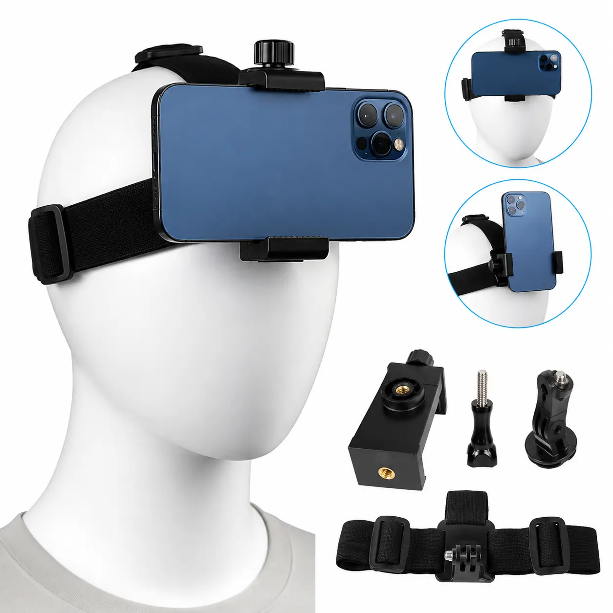 POV Head Mount Phone Holder for Phone & Android, Adjustable Hands Free Head Strap with 360° Rotation, First Person Phone Mount for Cooking, DIY, Travel & Content Creators Cellphone Holder Rotating Phone Mount