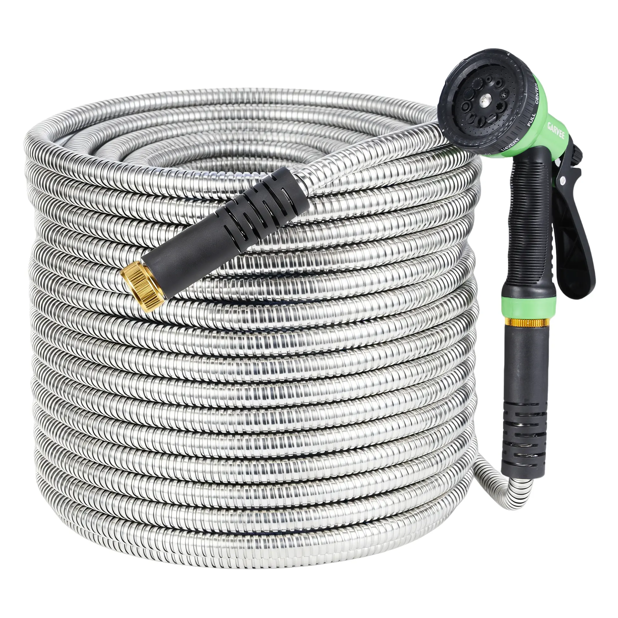 Heavy Duty Stainless Steel Garden Hose with Spray Nozzle, Kink-Free Rust-Proof Lightweight Metal Water Hose for Yard, Car Wash, RV & Pet Bathing