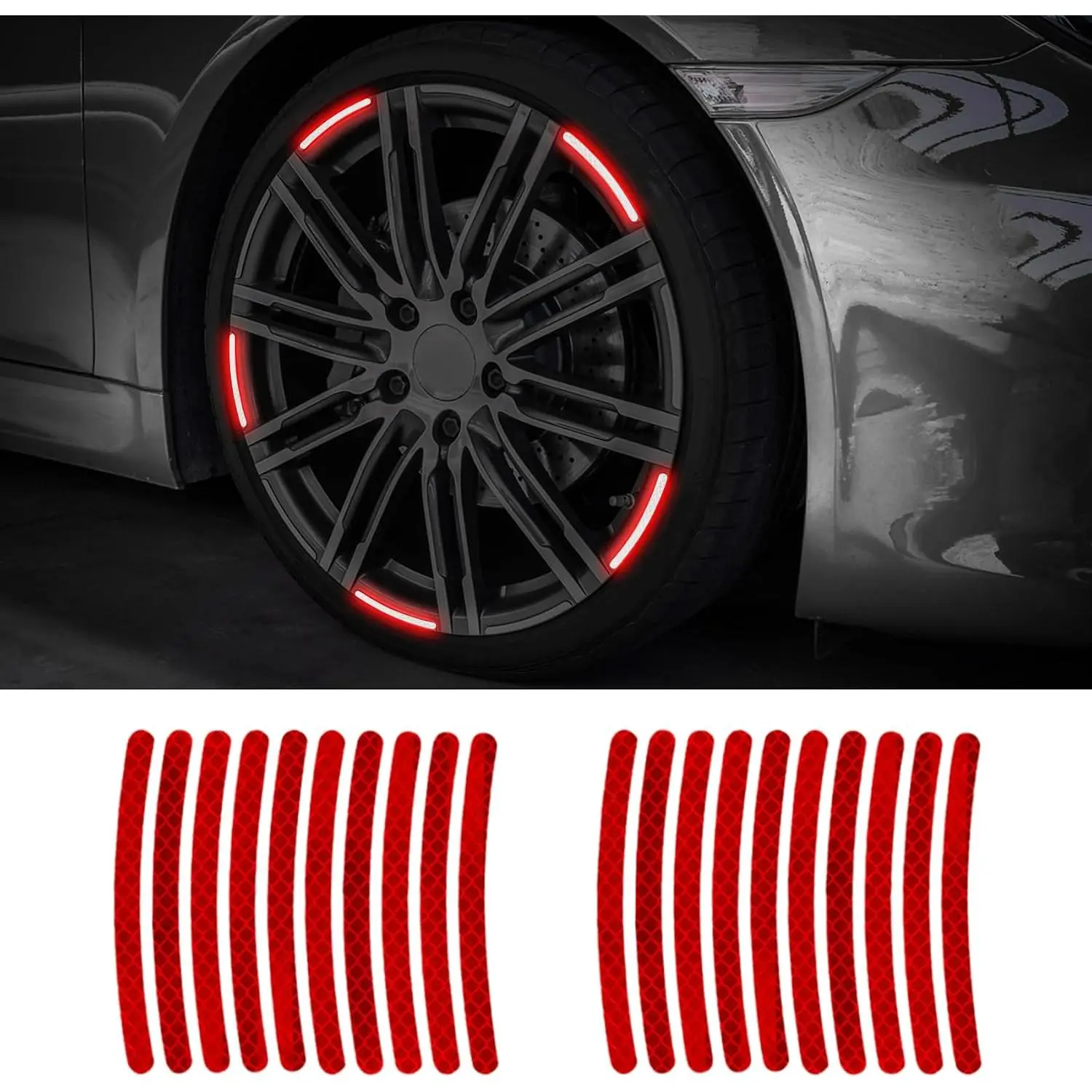 20PCS Reflective Car Wheel Decorative Stripe Stickers, Night Safety Warning Tape Sticker, Anti-Scratch Tire Rims Sticker, Universal Car Exterior Accessories Fluorescent Auto Decals for Motocycle Bike