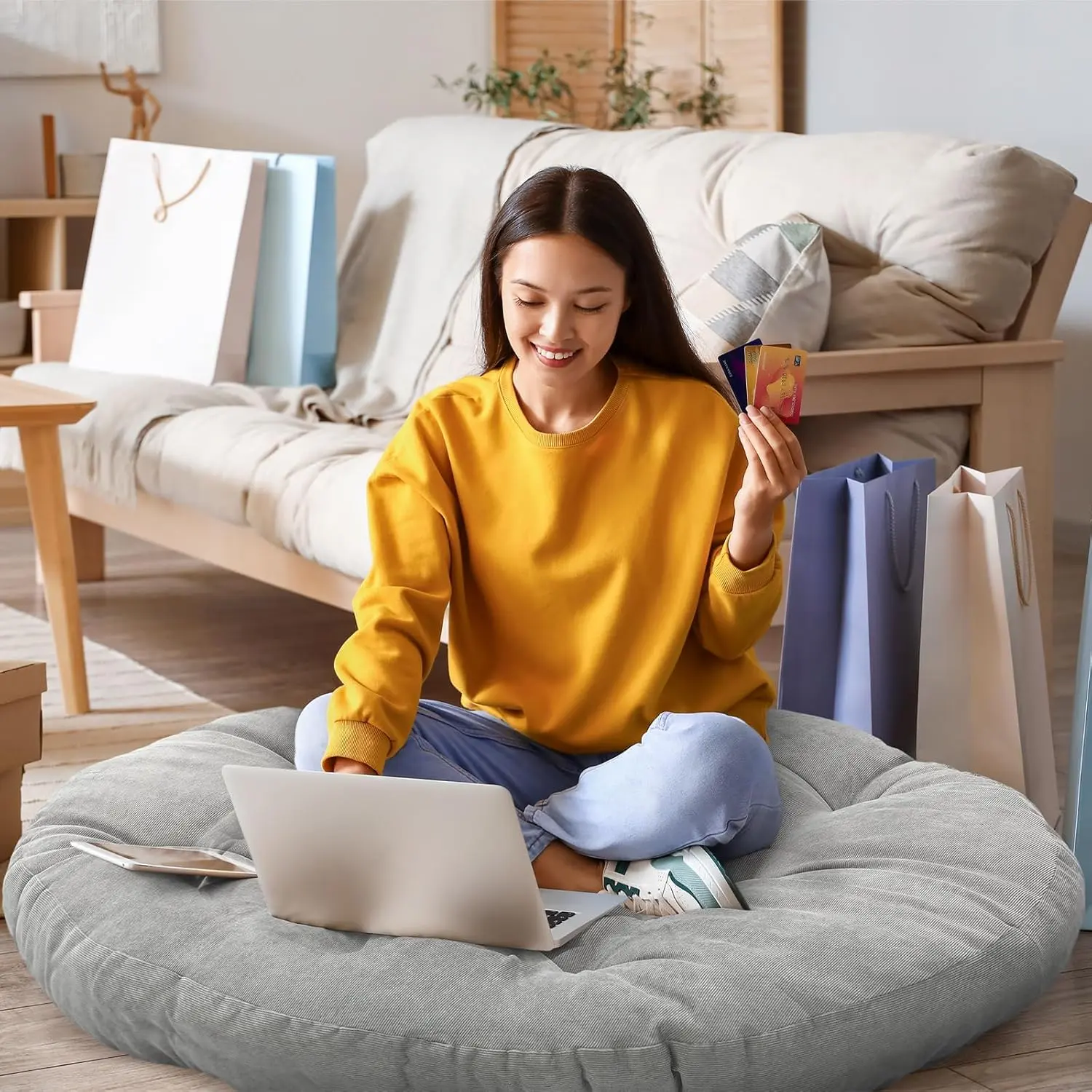 35-Inch Oversize Round Floor Cushion for Adults - Meditation Papasan Swing, Yoga Use