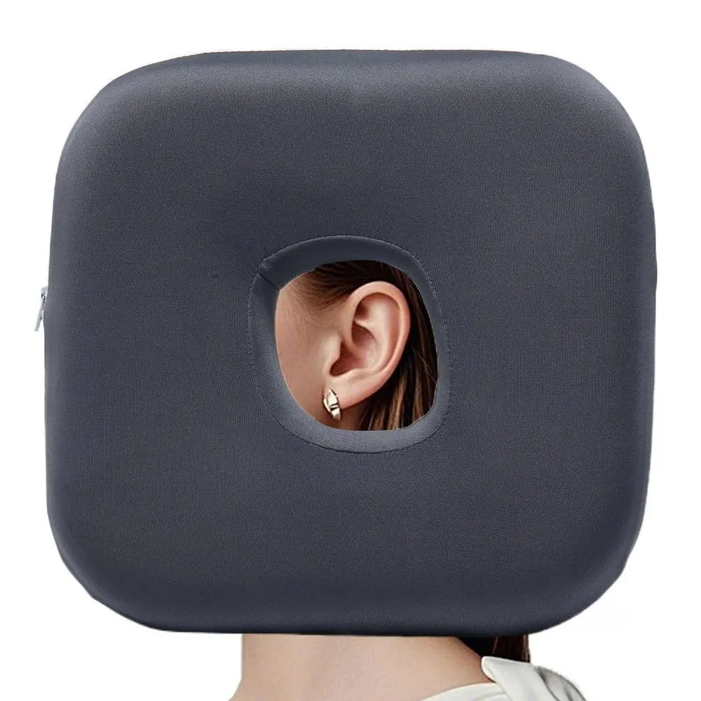 Square Ear-Relief Pillow (Single Pack) – Designed for Side Sleepers with Ear Cutout | Zero-Pressure Memory Foam Pillow to Relieve Tinnitus and Ear Pain | 25cm Breathable Office Nap Pillow | Sleep Aid for Adults