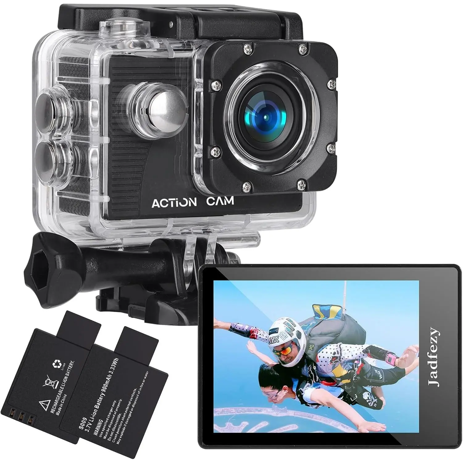 Action Camera FHD 1080P 12MP 98FT/30M Underwater Waterproof Camera with 2 Batteries Wide Angle Sports Camera with Accessories Kit Suitable for Helmet Bicycle etc
