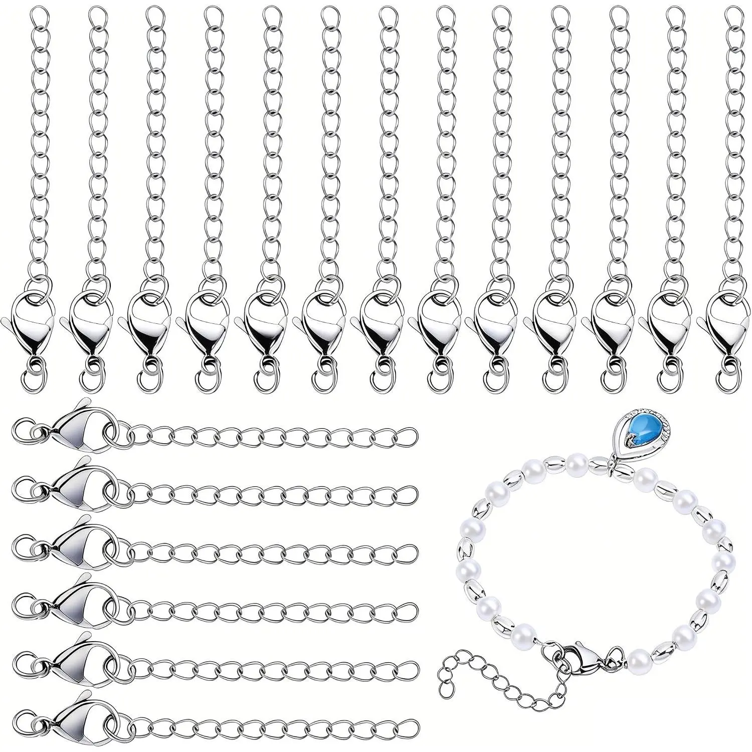 20 count 304 Stainless Steel Necklace Extenders, 2.2 Inch Bracelet Extender Chain  Chain Extension Set with Lobster Claw Clasps for Choker Anklet Necklaces DIY  Crafts Making