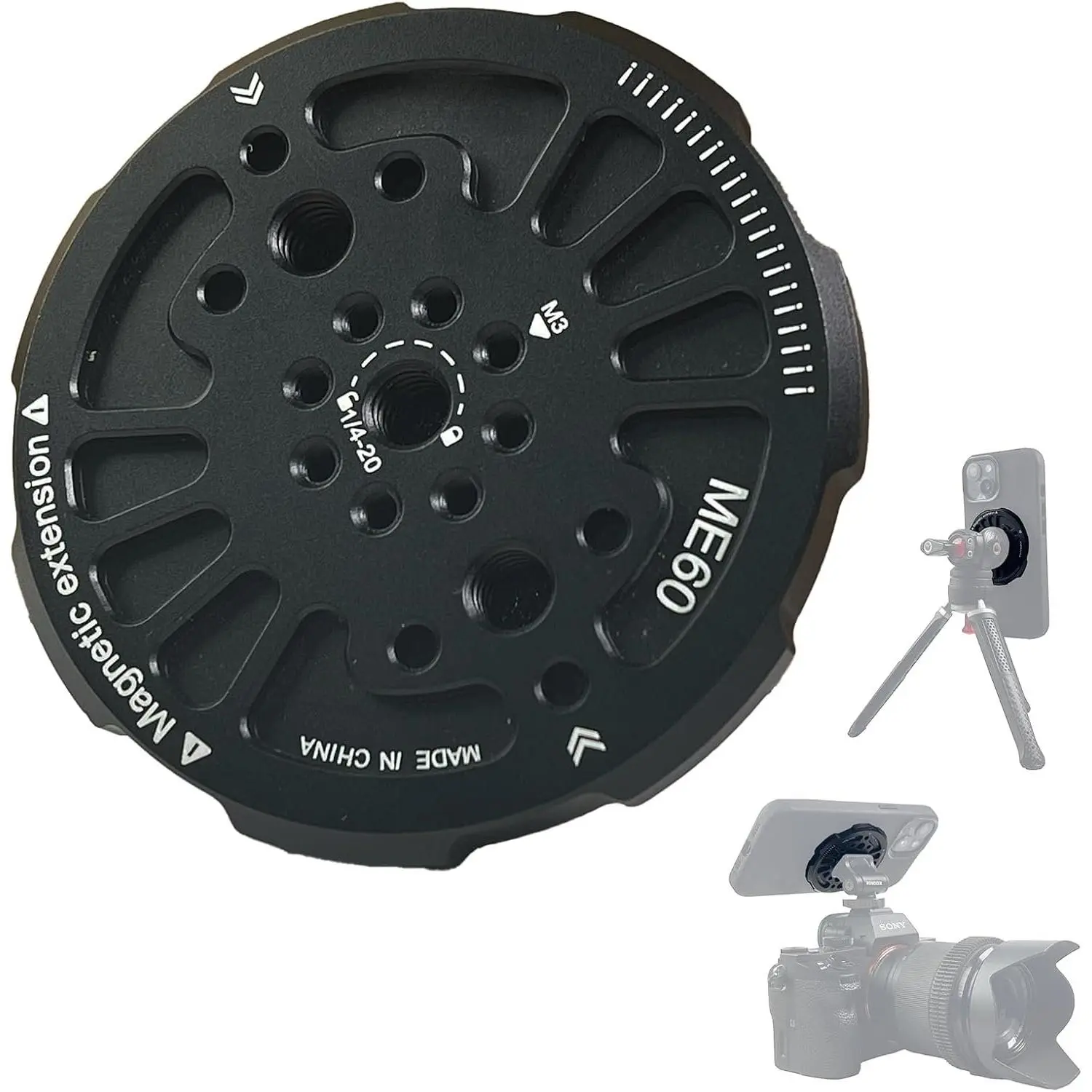 Tripod Mount Adapter with 1/4" Threads & Multi-Angle Arri Holes | MagSafe Compatible Stand for  17 Pro Max , 16 Plus,15, 14, 13, 12 Mini