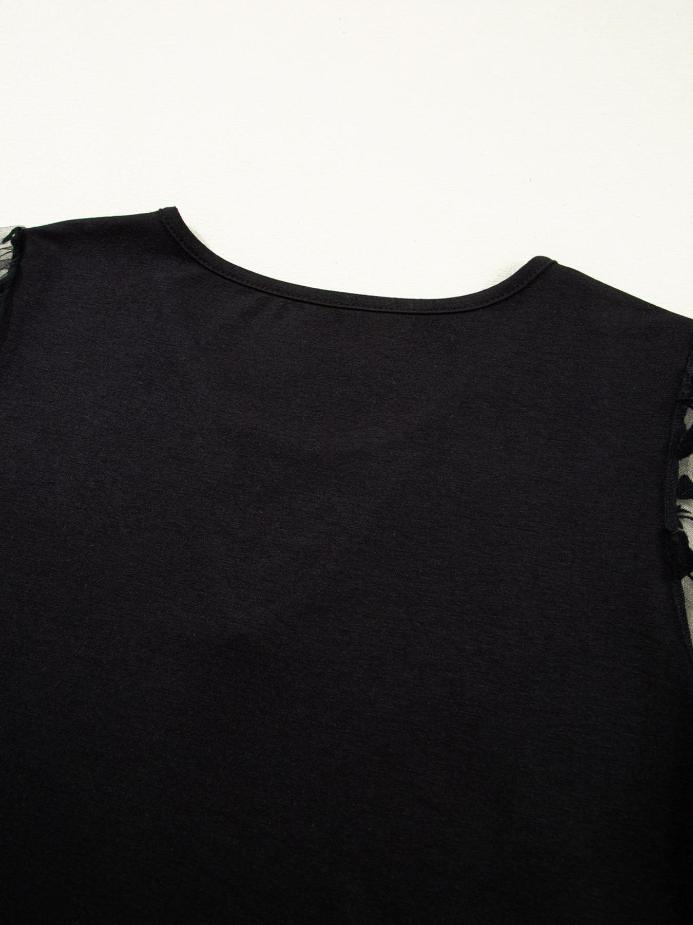 Women's Plain Floral Lace Splicing Tee, Fitted Casual Shortsleeve Tshirt for Summer, Ladies Clothes for Daily Wear, Top, Casual Breathable Top