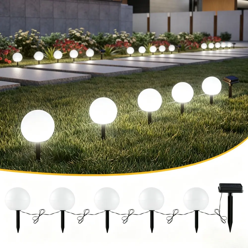 1 Solar Panel with 5 Solar Globe Lights Set, Weatherproof Led Ball Garden Decor Lights with 16.4ft Cable, Solar Powered No Extra Electricity Required, Soft Landscape Lighting Ornaments for Pathways, Driveways, Yards and Household Outdoor Decoration