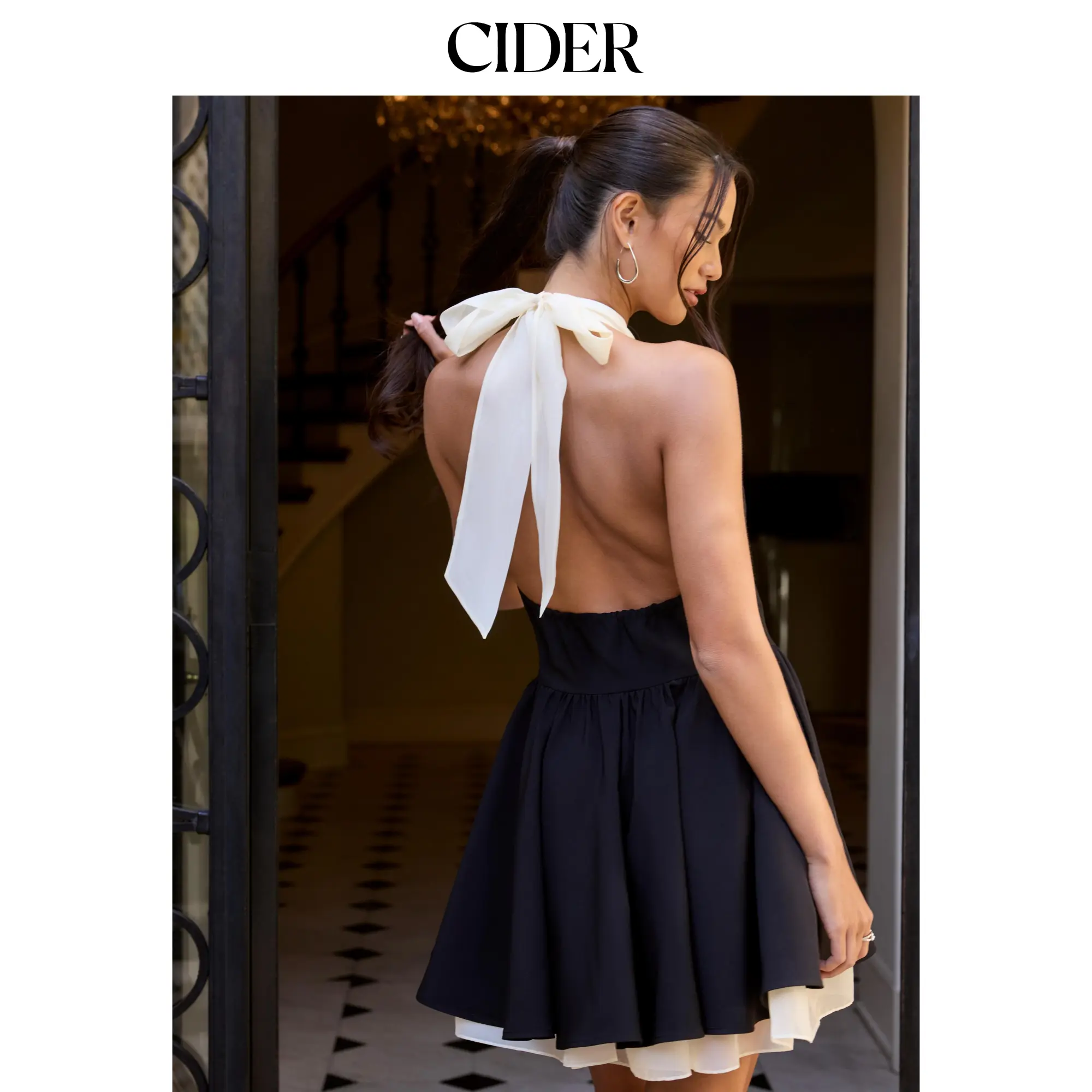 Cider Turtleneck Twist Knotted Flared Mini Dress SohoChic