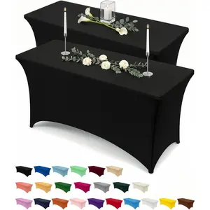 Spandex Tablecloth 2 Pack [6FT, Black] Tight, Fitted, Washable and Wrinkle Resistant Stretch Rectangular Patio Table Cover for Event, Wedding, Banquet & Parties [72Lx30Wx30H Inch]