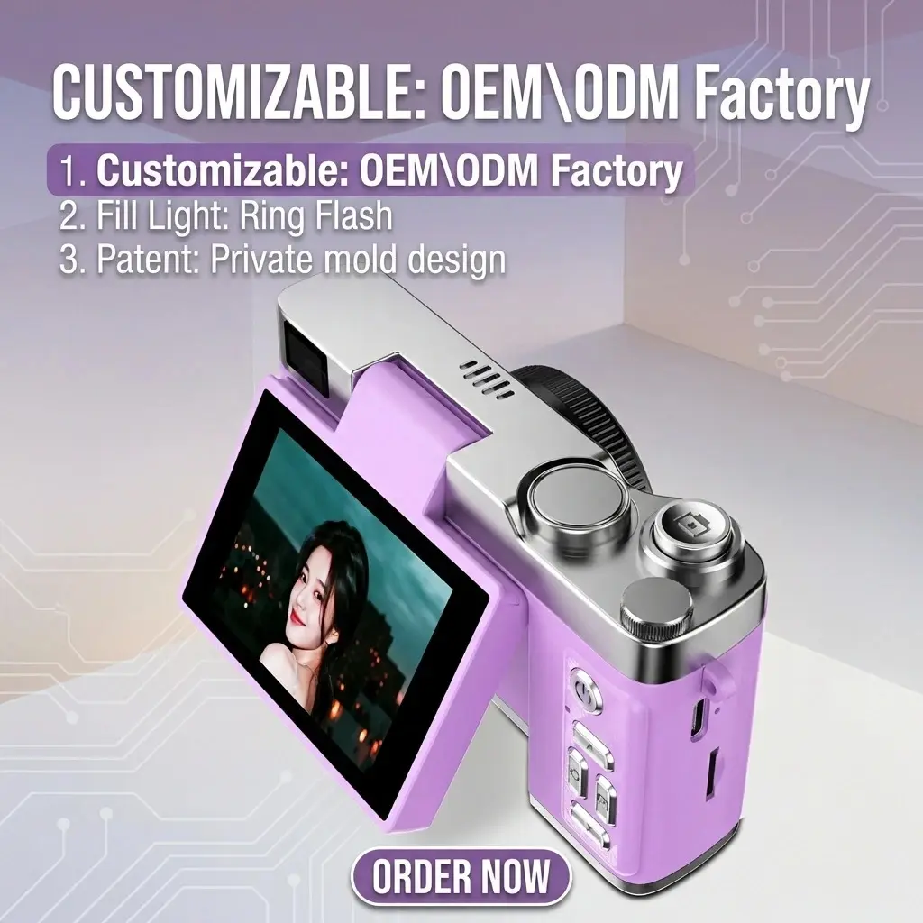 2026 New Design 2.4-in Flip Cover Children's Digital Camera - 1080p HD CMOS Point & Shoot Camera with IPS Screen for Student Outdoor Video Blog Recording
