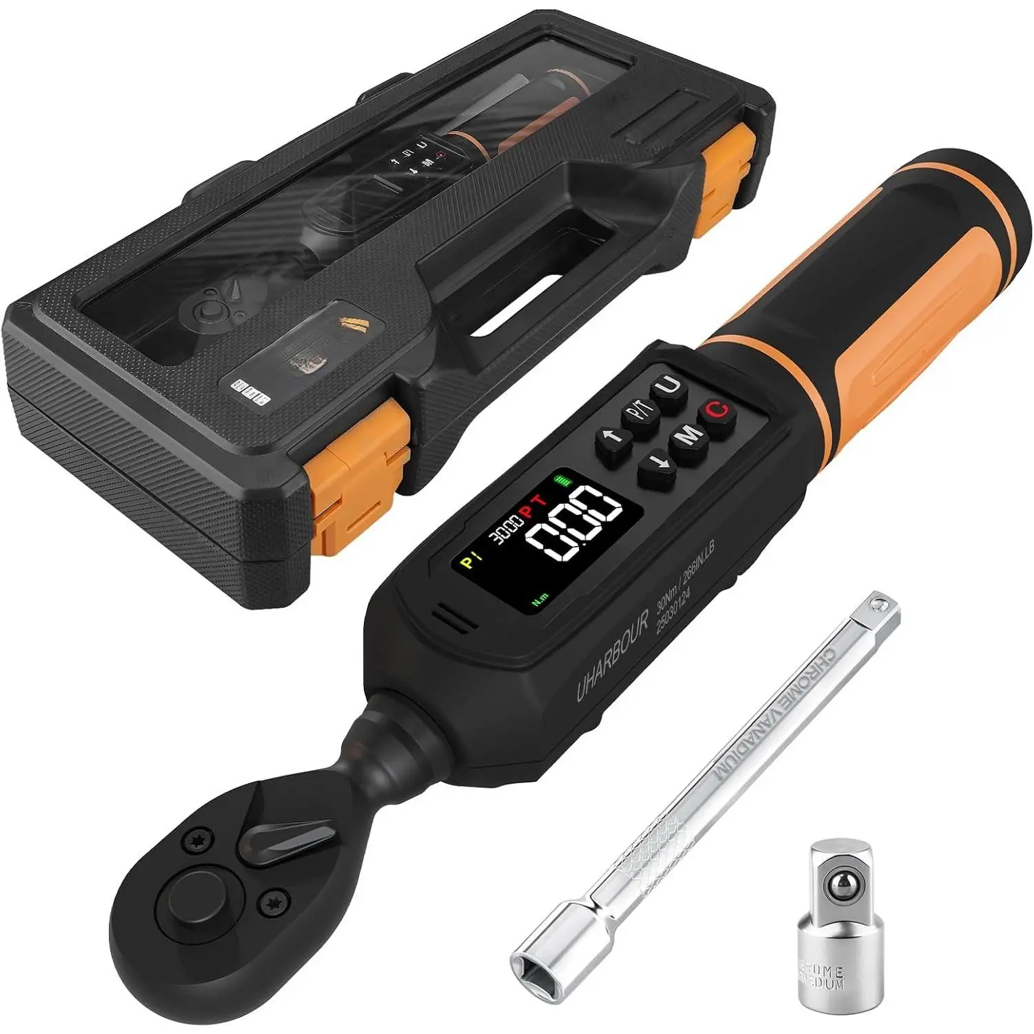 Digital Torque Wrench 1/4 Drive, 1.1-22.1 Ft-lbs/1.5-30Nm Range, Electric Torque Wrench with  Direction Ratchet, ±1% Accuracy with Vibration, Buzzer and LED Alert