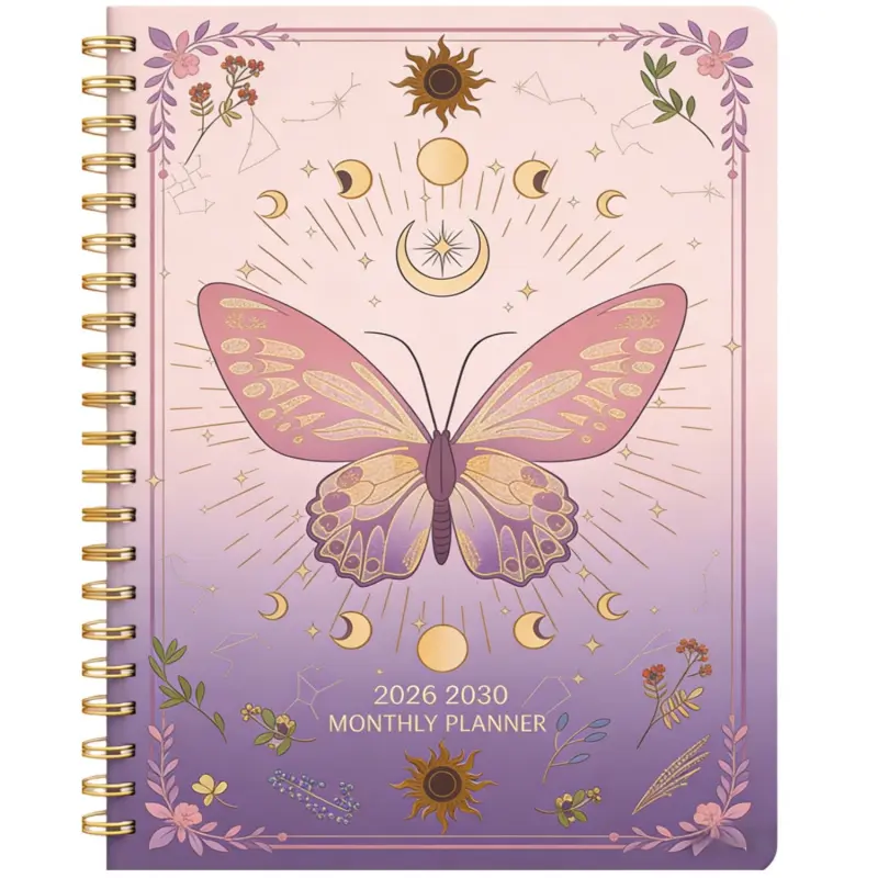 2026-2030 Monthly Planner/Calendar - January 2026 to December 2030, 5-Year Monthly Planner, Purple and Pink Butterfly Themed Cover Design Notebook, Annual Calendar Planning, Monthly Tabs, 60-Month Calendar, 5.5 x 8.3 inches, Thickened Paper, Elastic Cover