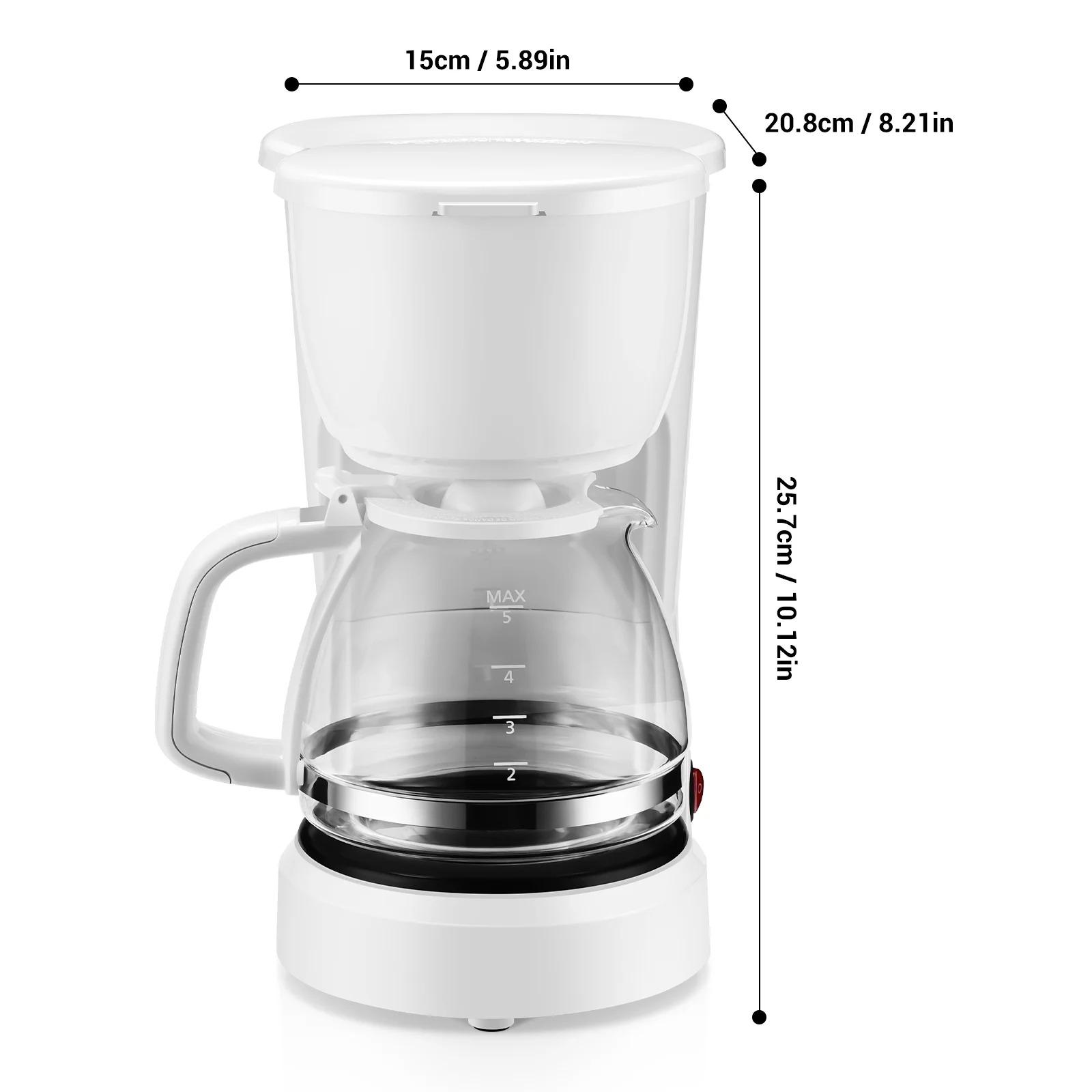 5-Cup Coffee Maker with Removable Filter Basket – White, Compact Drip Brewer with Keep-Warm Function and Easy One-Touch Operation