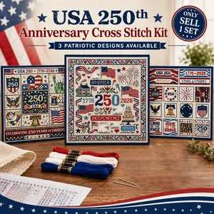 1 Set USA 250th Anniversary Cross Stitch Kit, US 250th Anniversary Embroidery Kit with 1776-2026 Patriotic Flag Design, Stamped Needlepoint Set for Beginners, Home Decor and Craft Projects