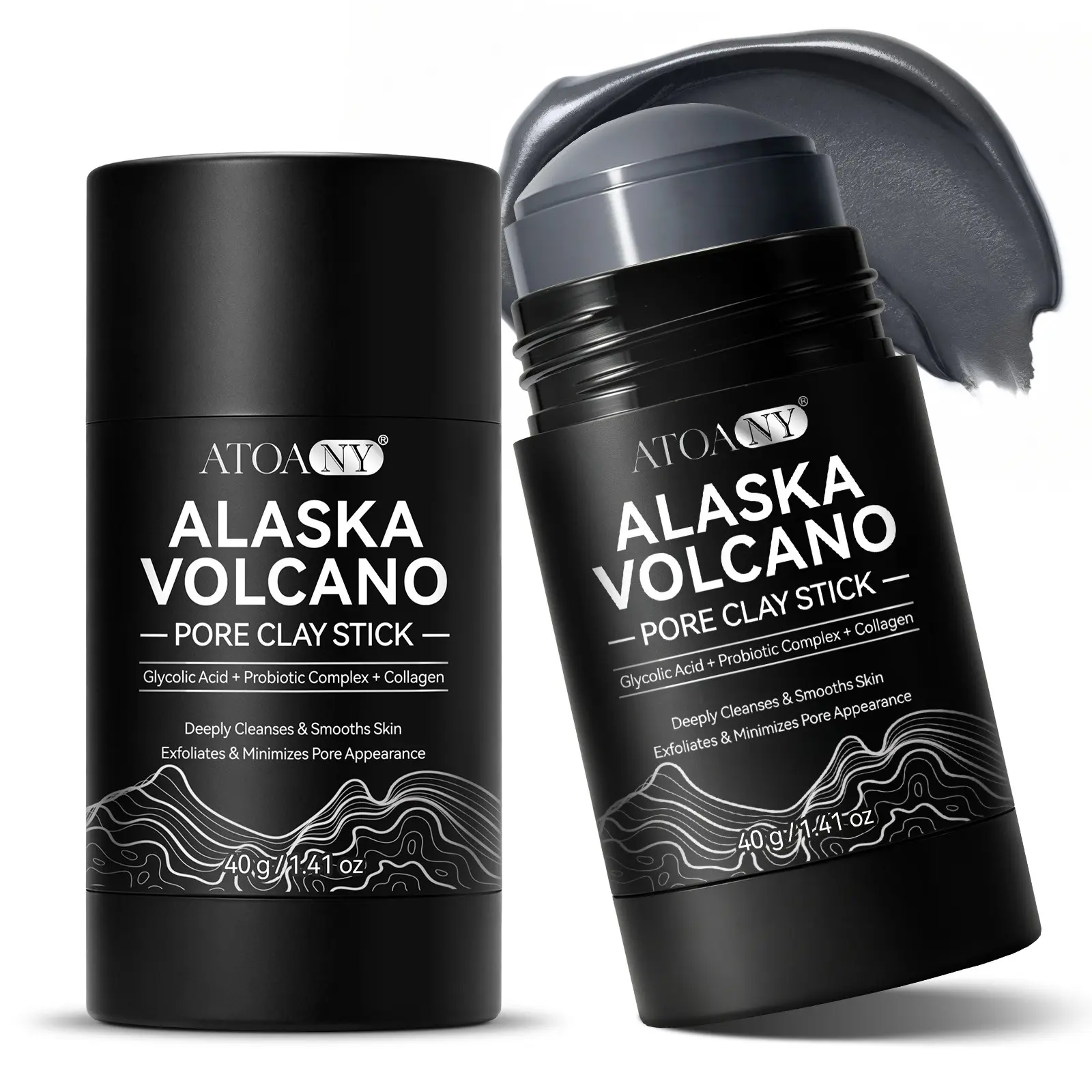 ATOANY Volcanic Mud Mask Stick 40g, 2-pack, Cleansing mask, Skin Clearing Mask, Face mask, Natural volcanic mud absorbs blackheads and excess oil, penetrating pores to remove whiteheads, Helps improve strawberry nose, closed comedones