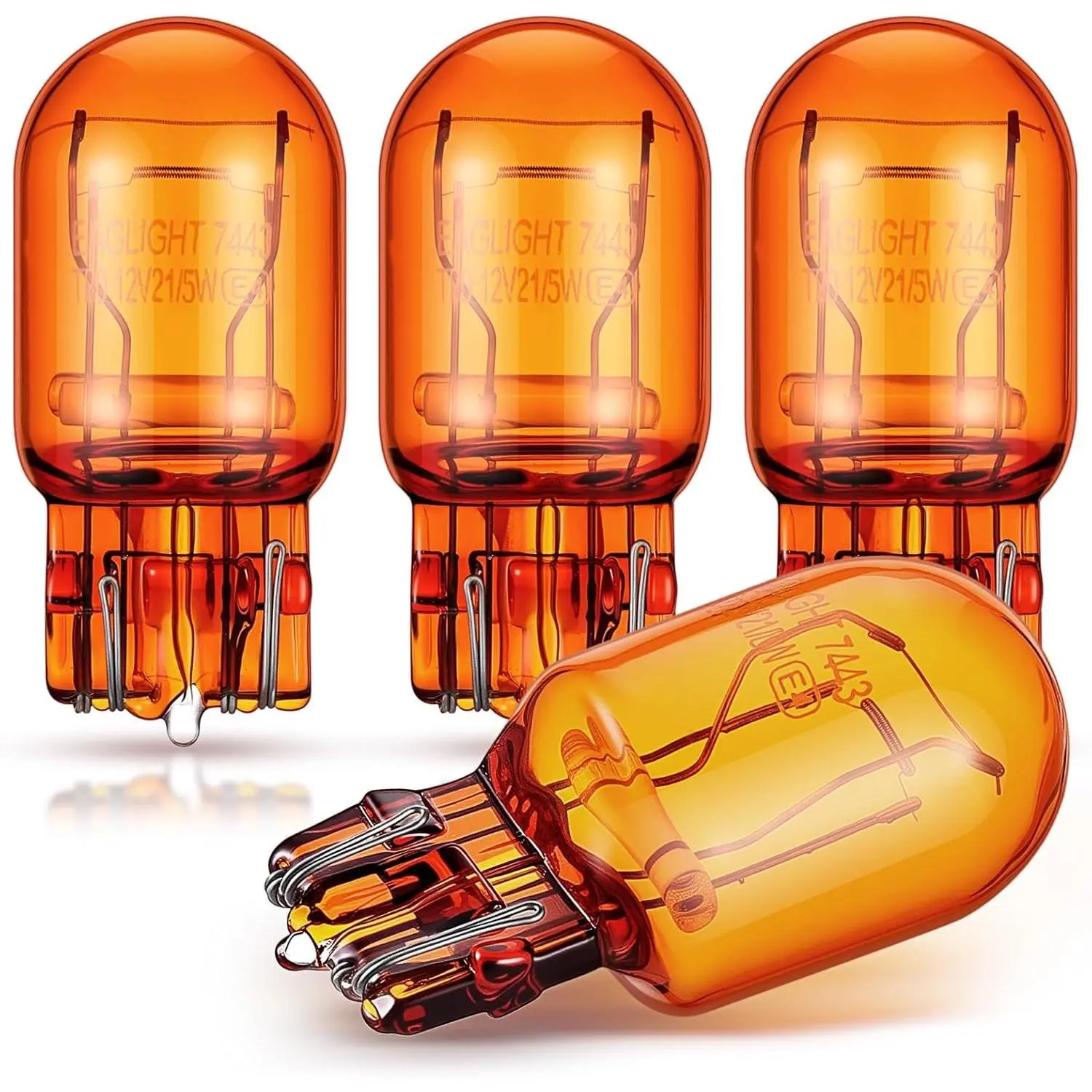 4 Pack 7444NA Amber T20 12v 21/5w Long Life Miniature LED Bulbs Automotive Replacement for Reverse Strobe Brake Backup Tail Turn Signal Side Interior Lights