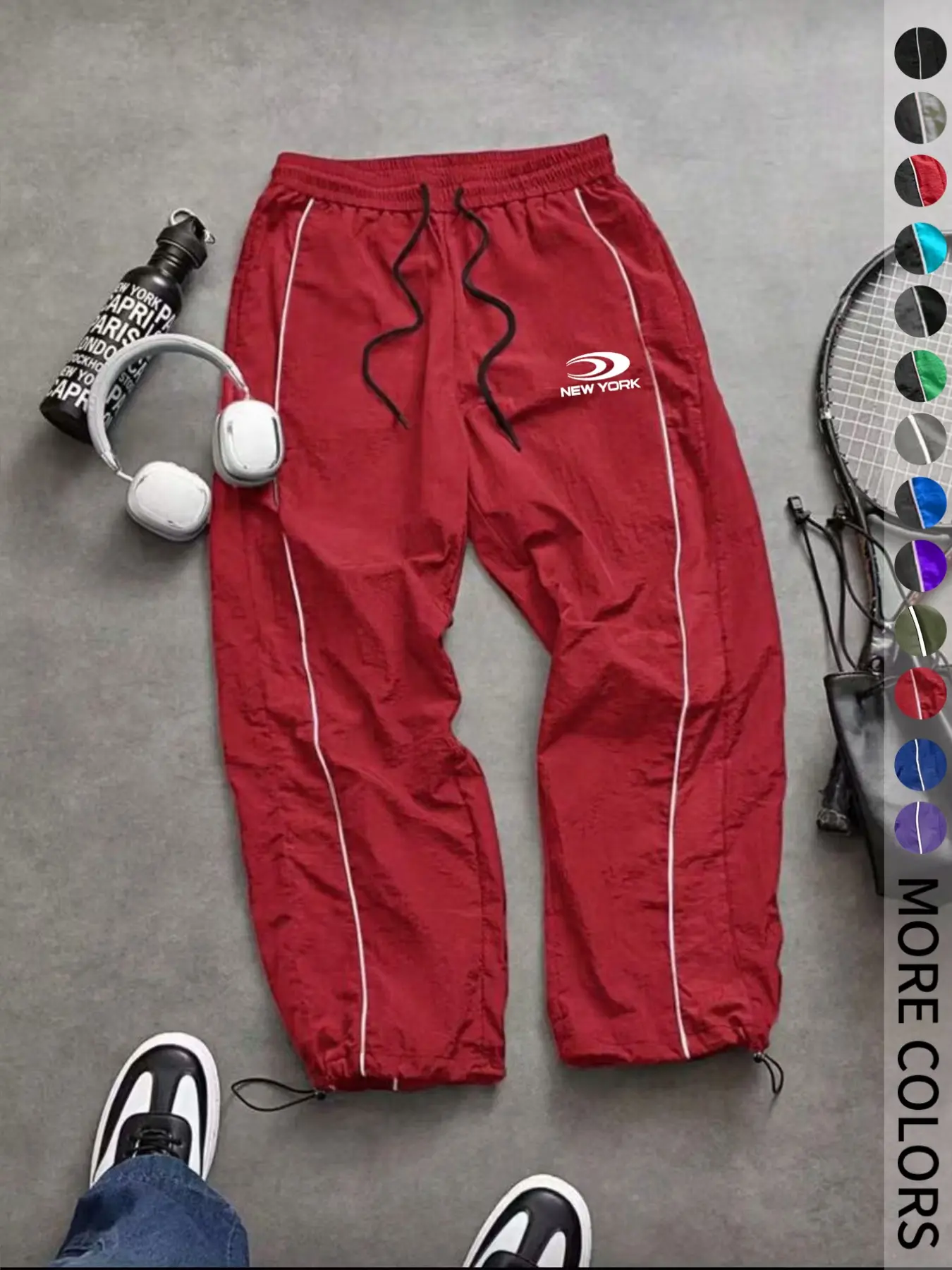 New Men's Casual Sport Pants, Loose Fit, Elastic Waistband, Fashionable Print, Lightweight Fabric, Perfect for Daily Wear, Baggy Track Pants, Casual Athletic Trousers