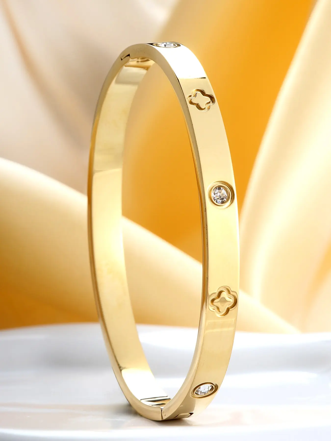 Luxury Clover Bracelet Set, Stackable Rhinestone Stainless Steel Cuff, Ideal for Weddings, Parties, Daily Wear, Perfect Gift for Her