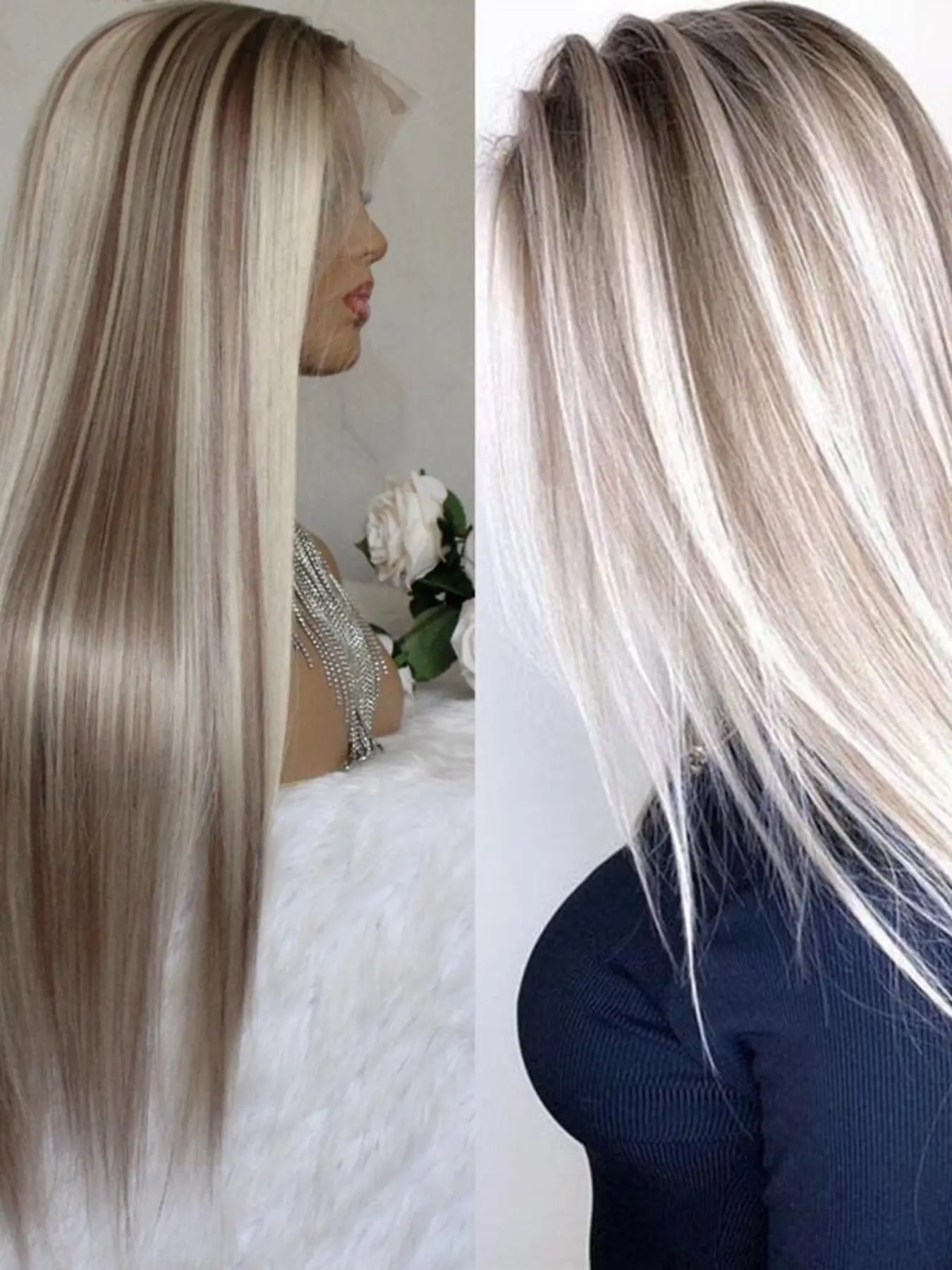 Long Straight Synthetic Ombre Wig for Women, and Ash Gold Gradient Color, High Gloss Finish, Perfect for Stylish Looks