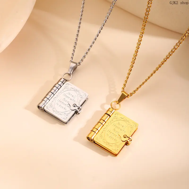 Openable Book Shape Locket Pendant Necklace, Vintage Engraved Book Photo Locket Necklace Jewelry For Women