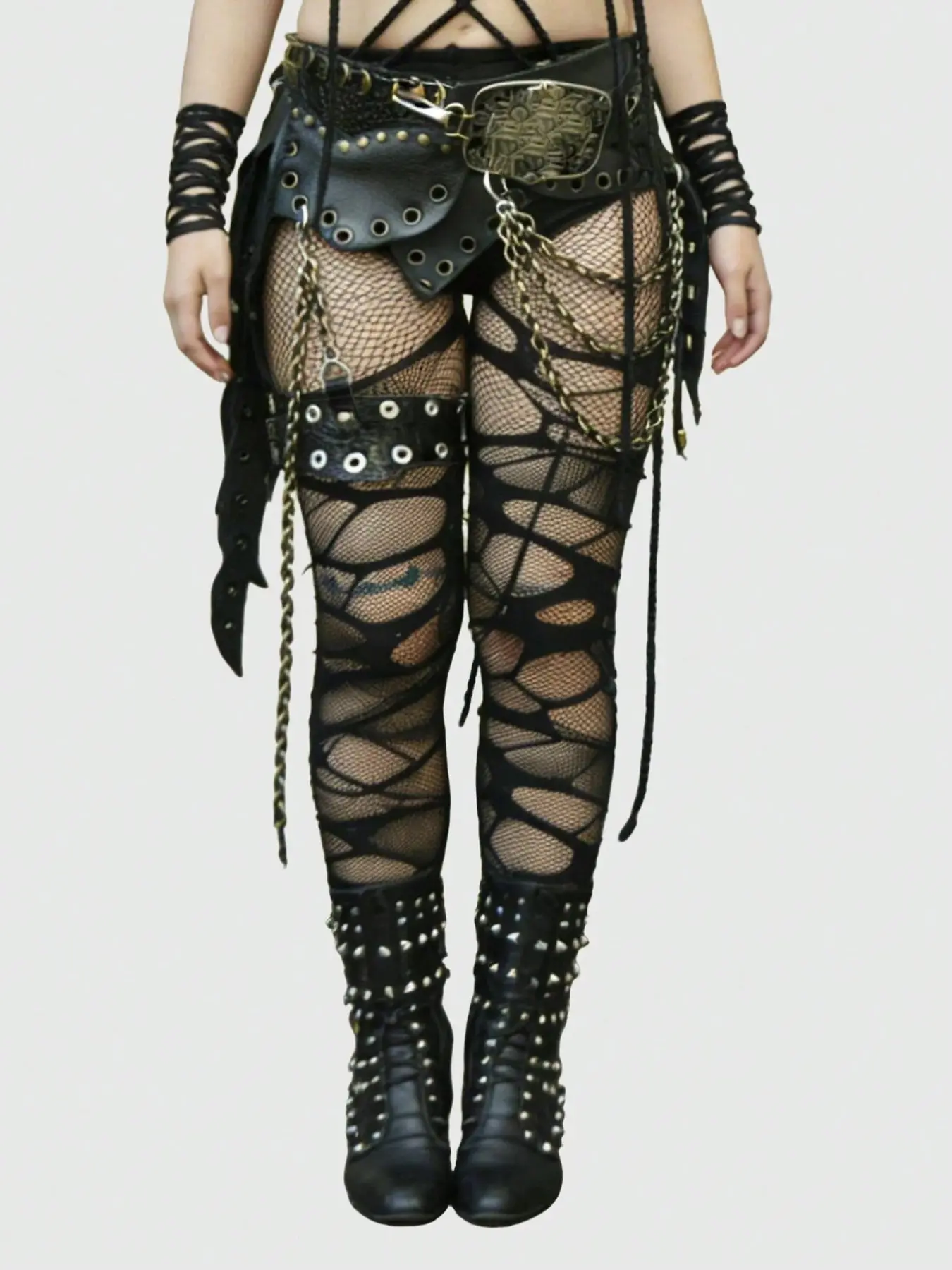 Punk Style Set, Mesh Fishnet Socks + Ripped Tights, Tight Combination, Perfect for Daily Wear, Parties, Music Festivals