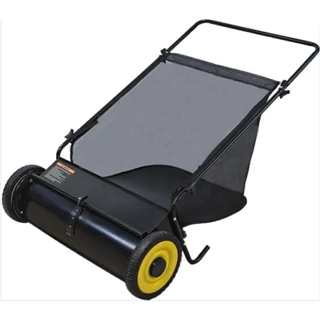 Gaomon Push Lawn Sweeper - 26" Width, 7 Cu. Ft. Hopper Capacity, 4 Spinning Brushes, Adjustable Height, Durable Steel Frame, Rubber Wheels, Ideal for Leaves/Grass, Sidewalks/Driveway
