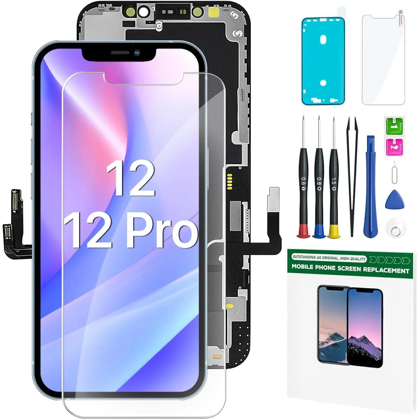 Screen Replacement Kit for iPhone 12 and 12 Pro 6.1'' LCD Display 3D Touch Full HD Digitizer Full Assembly Repair Kits Not for 12 Pro Max and 12 Mini