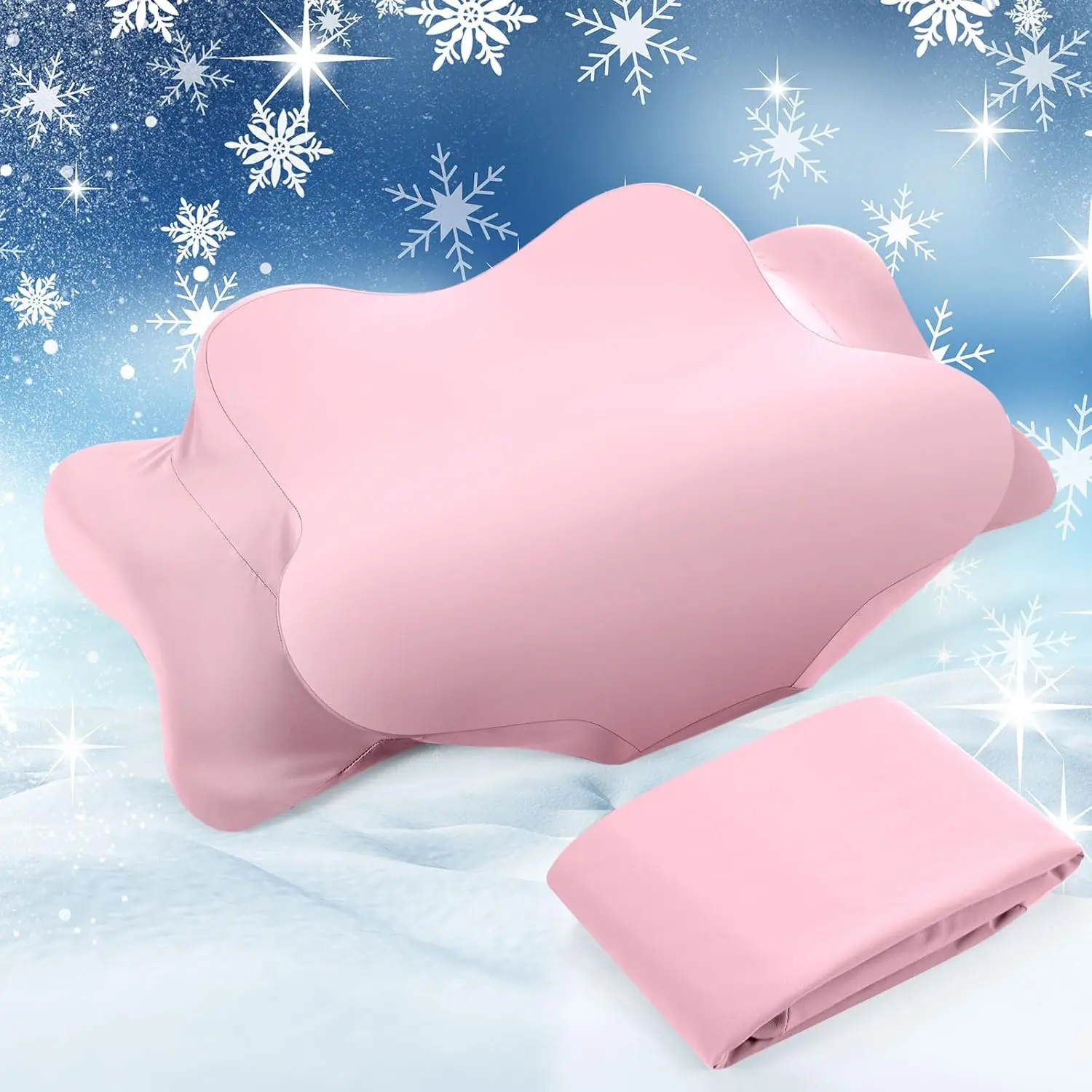 Queen Size Cooling Cervical Neck Pillowcase Cover (Silk Fabric, Only Pillow Case) - Ergonomic Zippered Pillow Cover with Cooling Effect for Hot Sleepers (Pink), Night Sweats