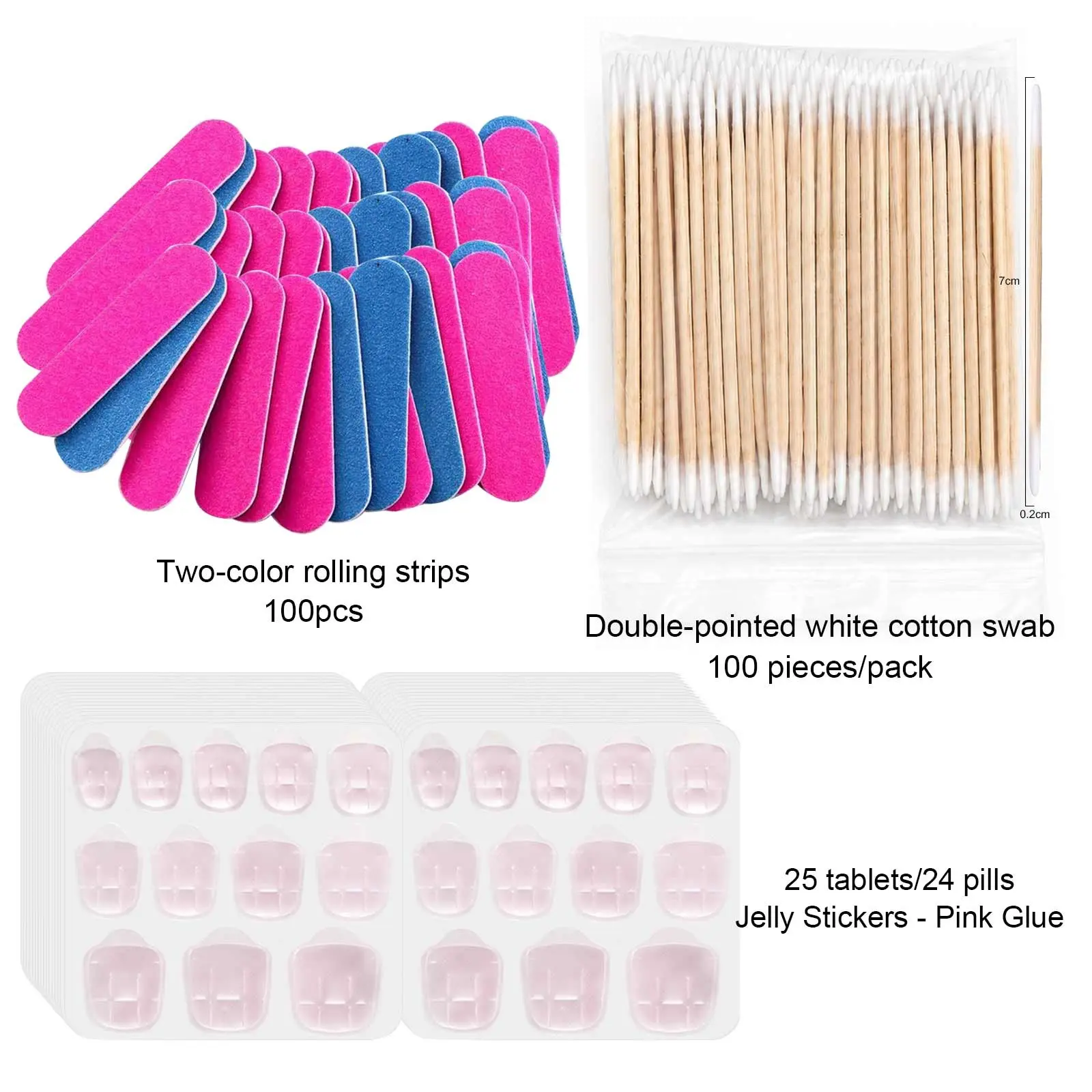 3PCS Press-On Nail Tools Kit - Includes Mini Double-Sided Nail Buffers, Cotton Swabs & Jelly Glue, Complete Prep Kit for DIY Manicure & Fake Nails, Portable Nail Care Set for Beginners & Nail Technicians, Nail Art Kit