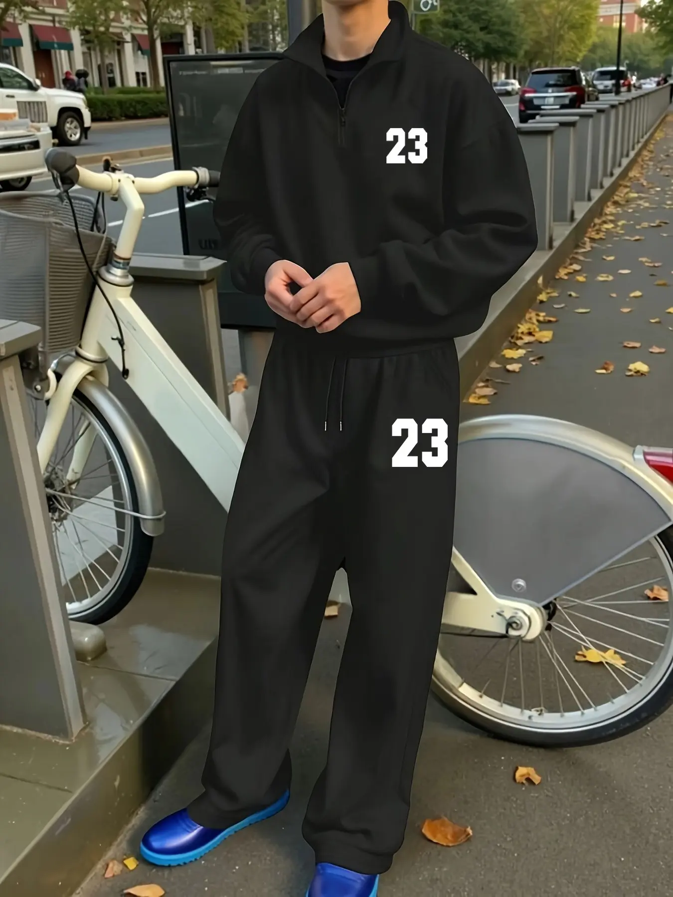 Men's Oversized Half Zip Sweatsuit Set Number 23 Print Quarter Zip Pullover and Baggy Sweatpants 2 Piece Matching Set Comfy High Street Outfits