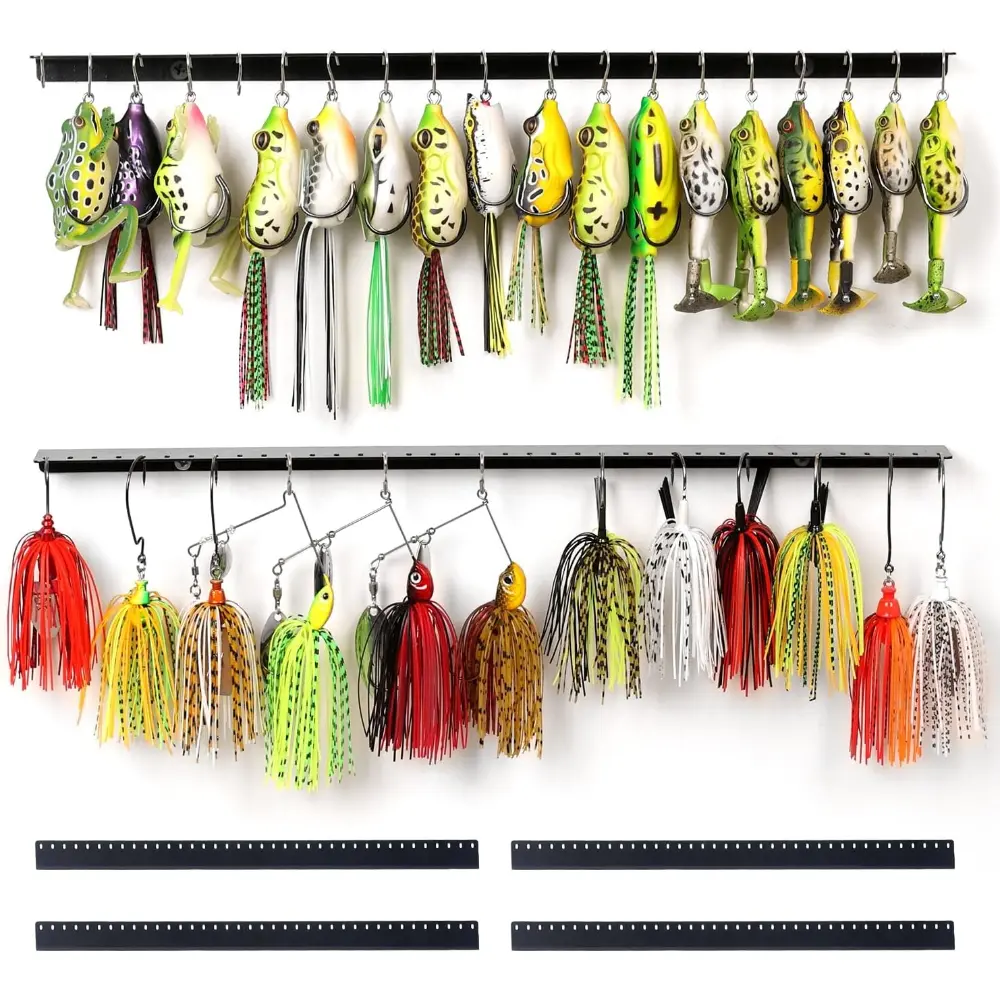 Set of 4 Metal Fishing Lure Display Racks, Wall Mount Bait and Tackle Organizer for Hard Baits, Jigs, and Crankbaits, 15 In, Organizer Storage, Tangle-Free, Fishing Gear, Hole Holders, Wall Mounting, Gift, Fishing Lures Display