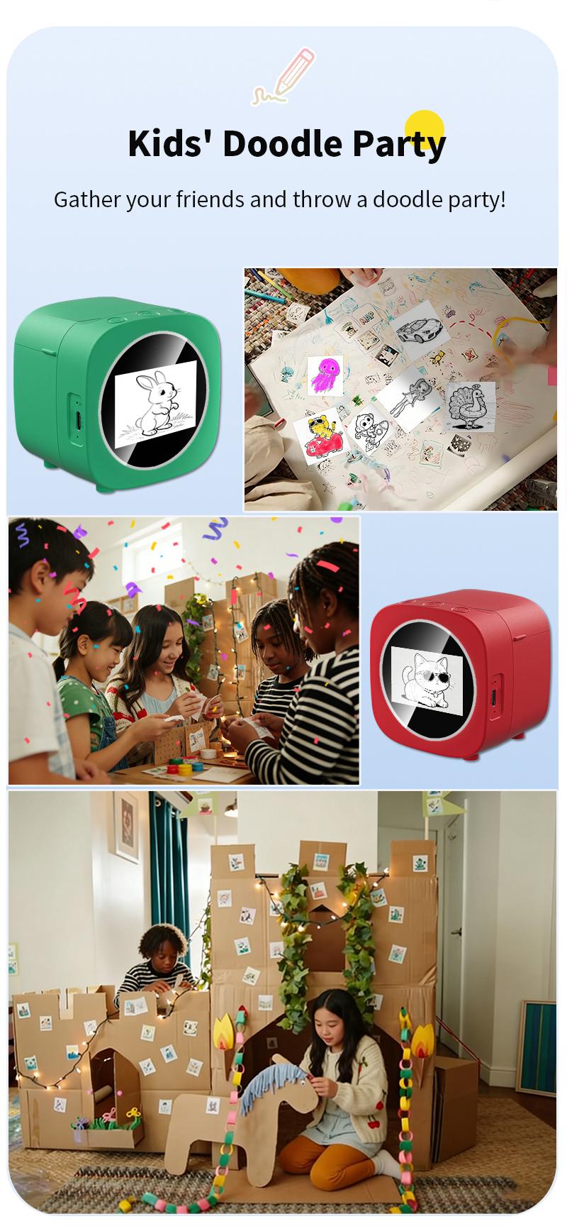 AI Voice Mini Sticker Printer box Photo Drawing robot  Wireless Portable Smart  Kids Imagination Learning Toy DIY Craft Home Office Essential-YY Switch Role Alarm Clock Perpetual Calendar  Electronic ideal birthday gift educational learning toytablet