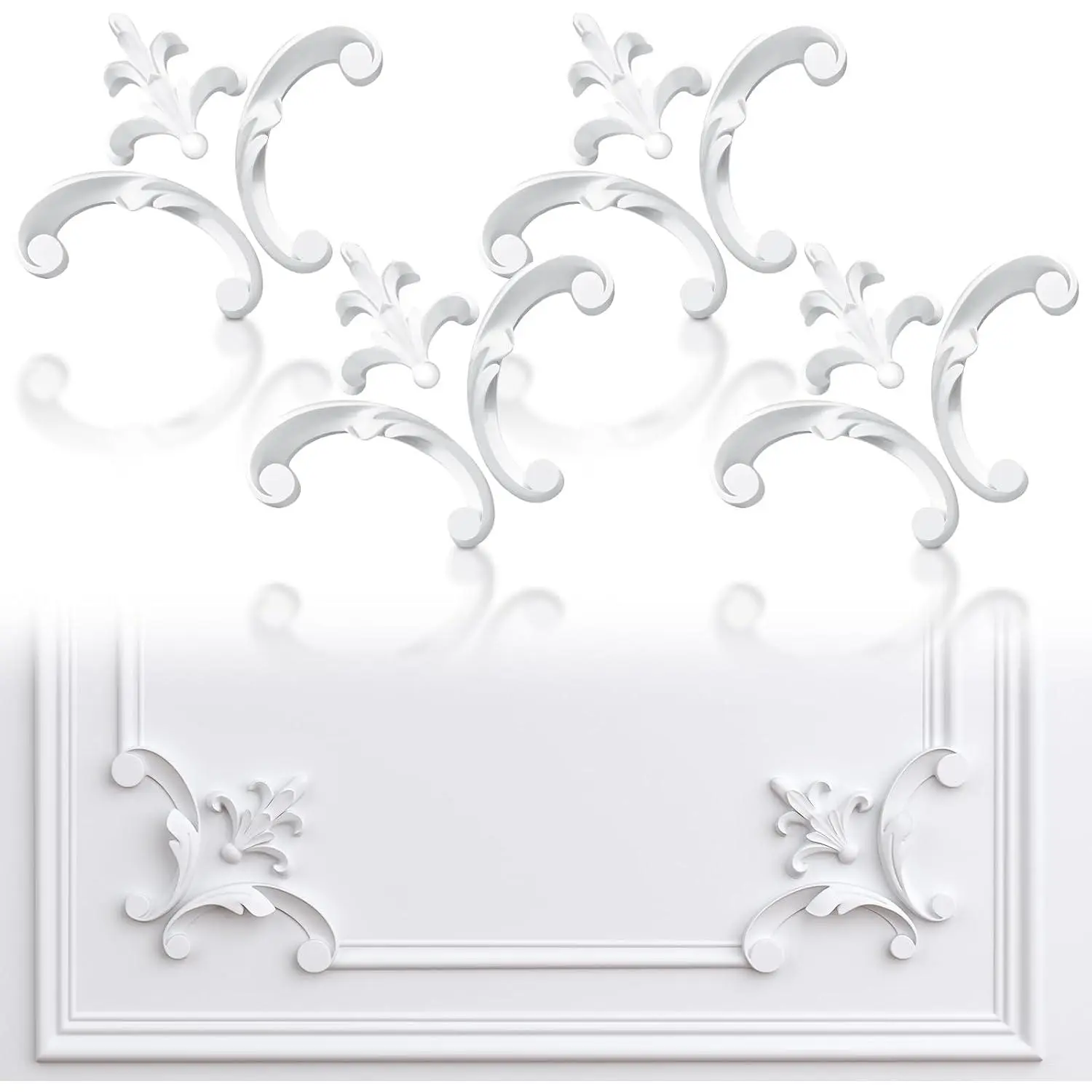 4 count Corner Wall Molding  Style Wainscoting Panel,Fleur De Lis | Floral Moulding Corner Panel, Decorative Corner Wall Molding Kit for Cabinet, Picture Frames Decor, Not Include Glue