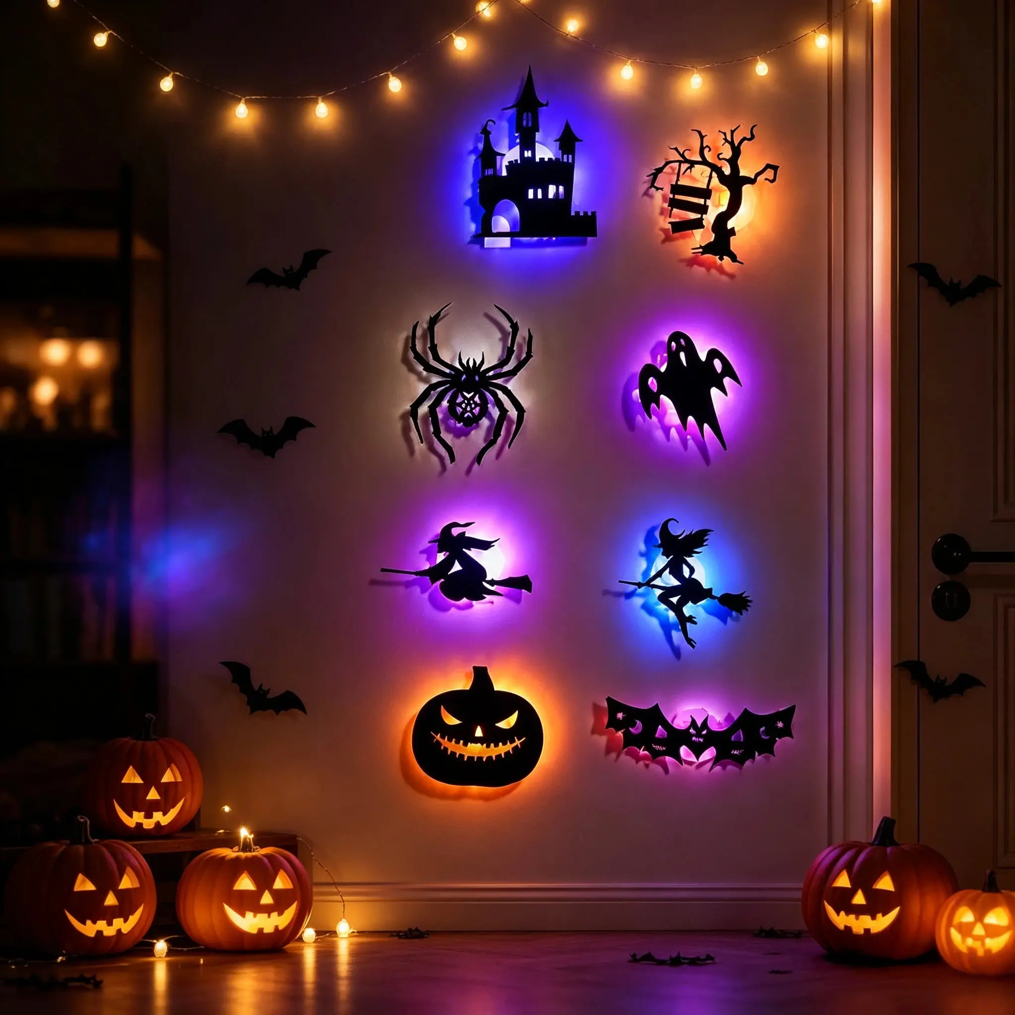 Halloween LED Cutout Night Light, Garage Party Window Room Wall Decor, Pet Flashing 3D Bat Wall Sticker, Festive Decoration, Party Decorations