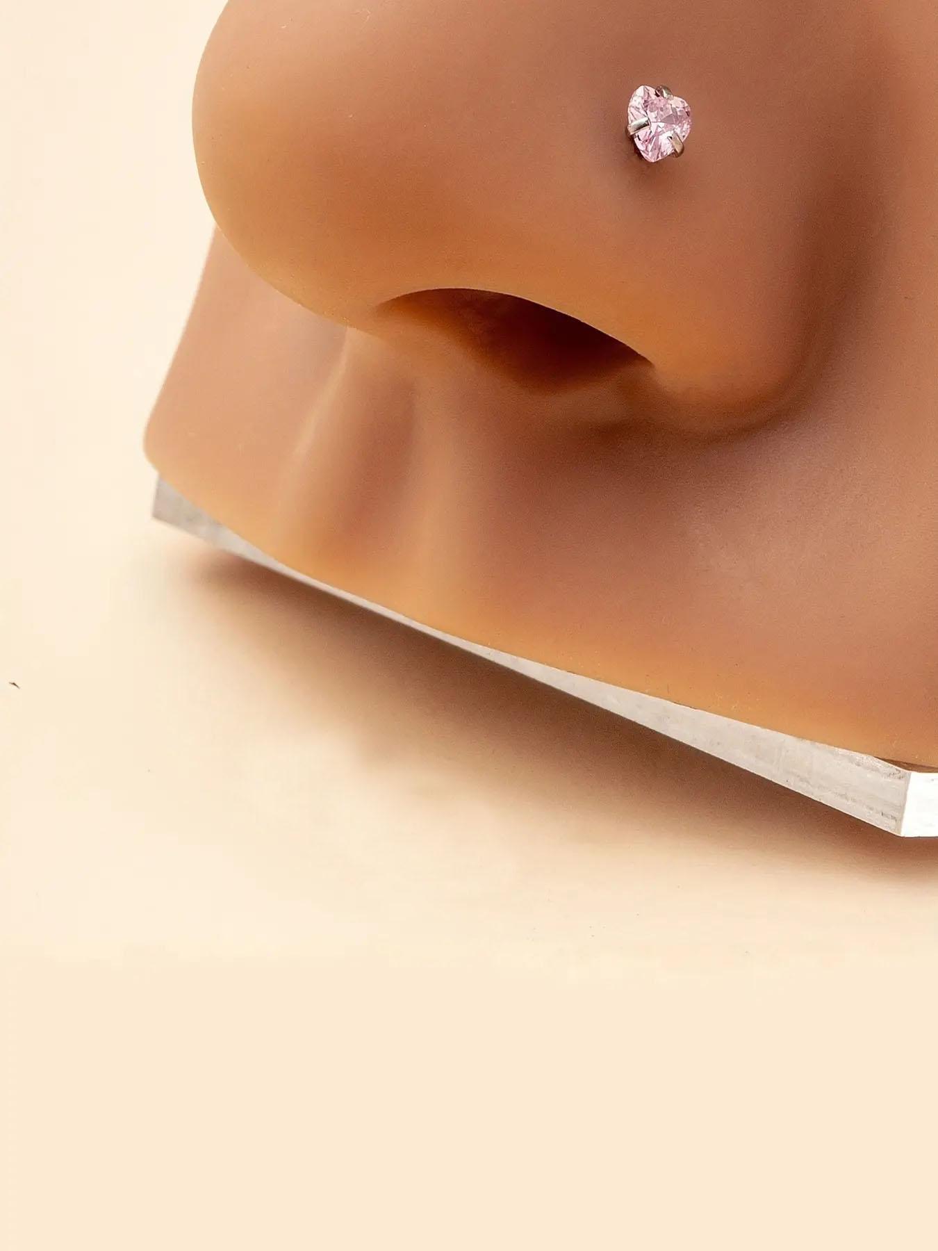 Cute Heart & Butterfly Decor Nose Stud, Stainless Steel Nose Stud Ring Set, L Shape Nose Piercing Kit, Spiral Nose Screw Stud Pack, Nose Piercing Jewelry