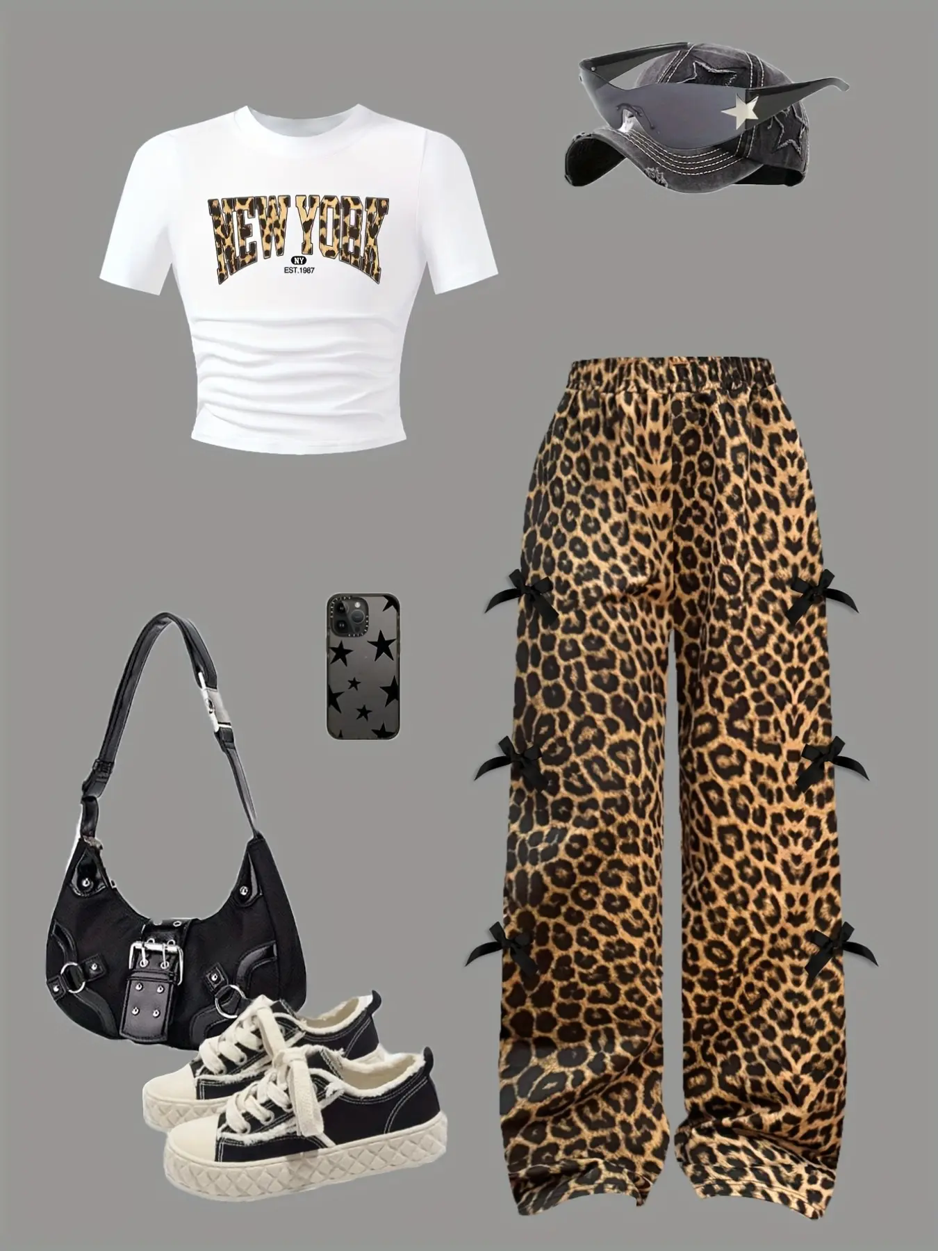 Fashionable Girls' Two-Piece Set Outfit Clothes, Letter Print Top and Bow Leopard Long Pants, Casual Style and Comfortable, Perfect for Everyday Wear