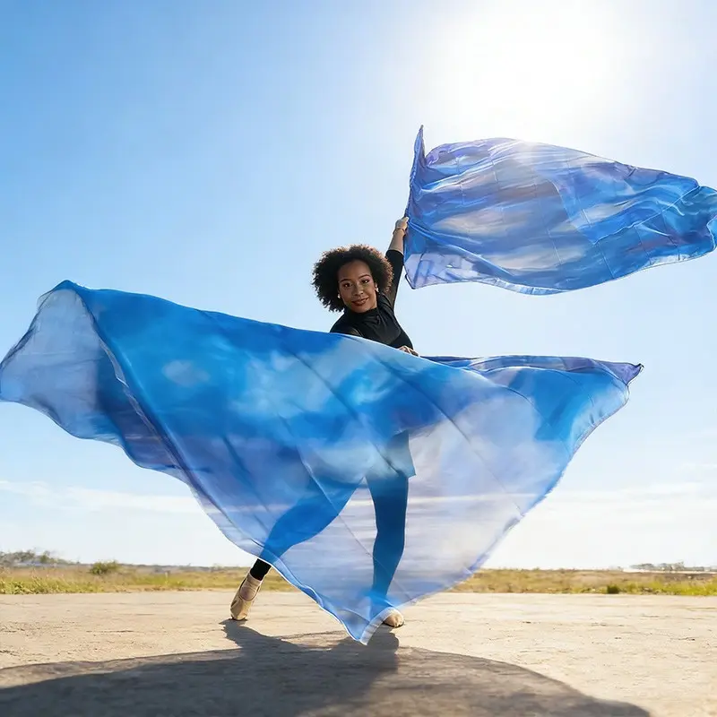 2pc Blue Gradient Ripple Dance Flags, Stage Performance Props, Scene Decorations, Church Event Decor, Festival Party Accessories, Tap Dance Gear, Nightclub Stage Decoration