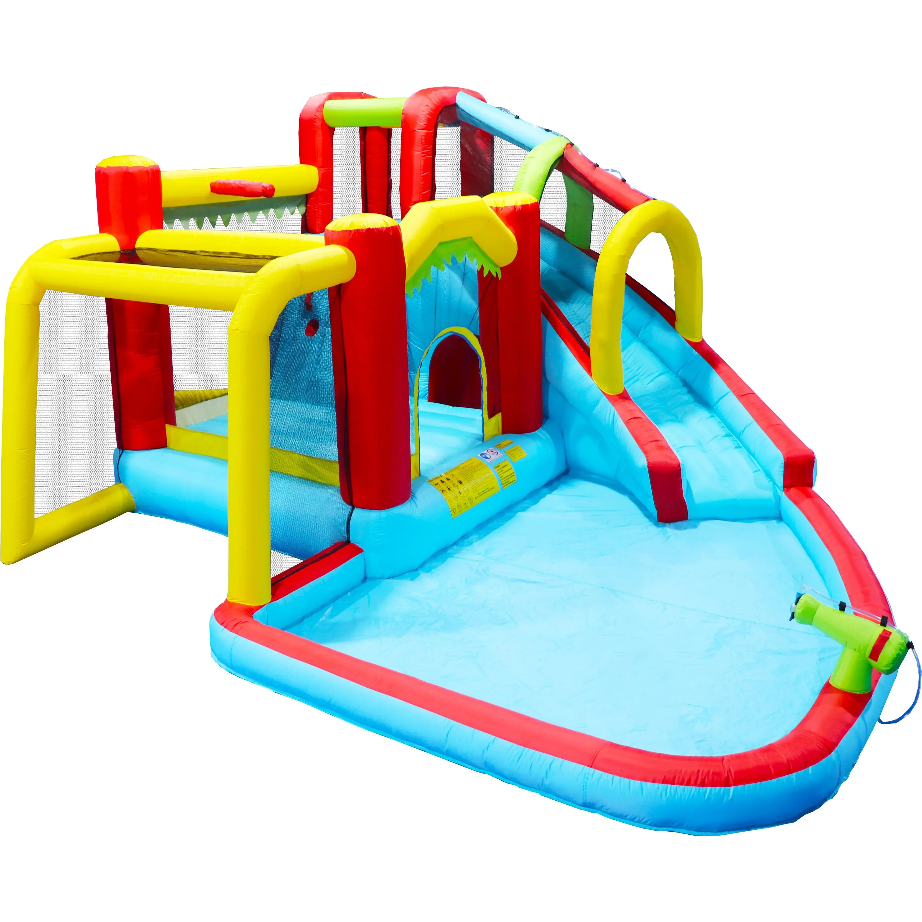 9-in-1 Giant Inflatable Backyard Swimming Pool Kit - Heavy-Duty Oxford Fabric Bouncy Castle with Slide, Water Gun, Climbing Wall, Soccer Goal, Basketball Hoop for 3-10 Age Kids | Indoor-Outdoor Playground Equipment for Kids, inflatable water slide, Kids T