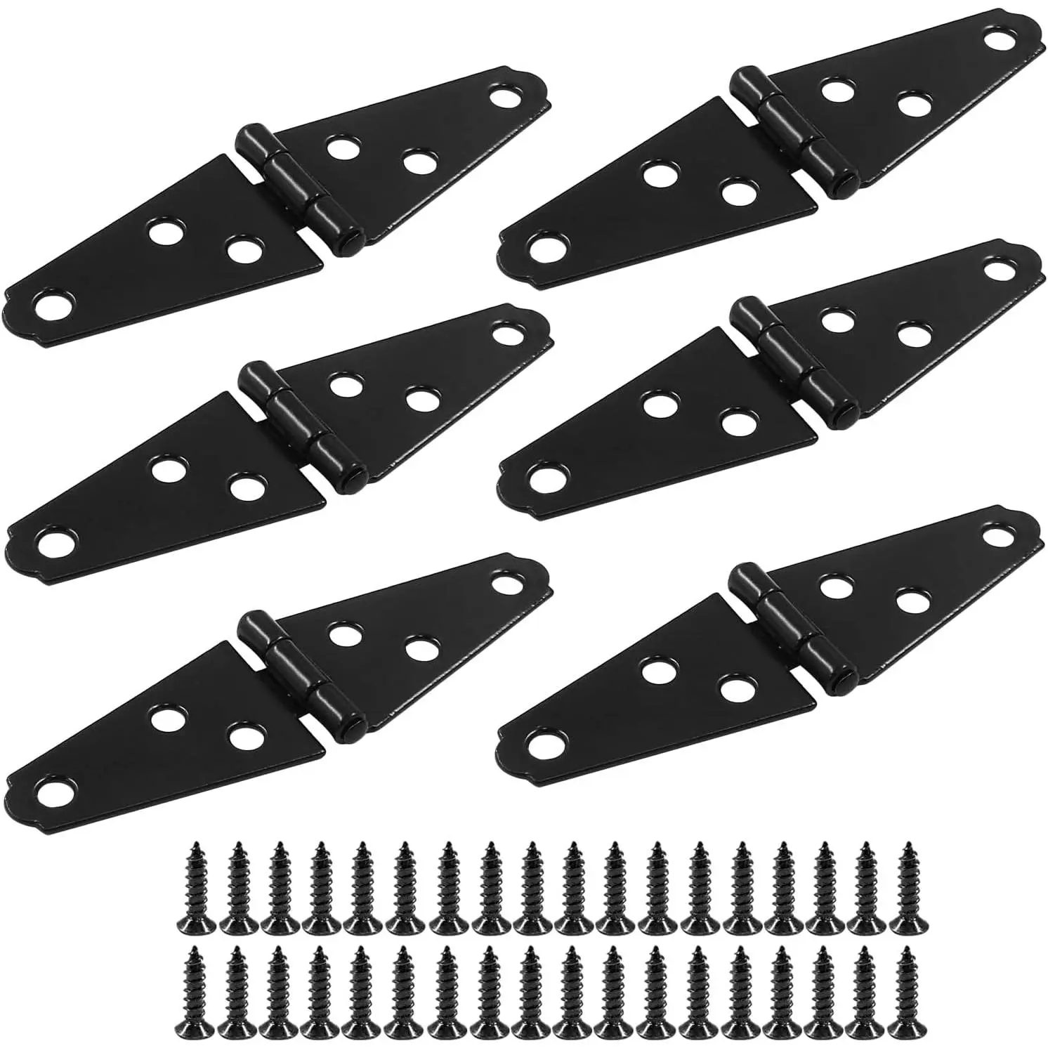 6 count Heavy Duty Black Iron Strap Hinges, 2 Inch Shed Hinges Cabinet Latch Door Gate Hinges with Mounting Screws