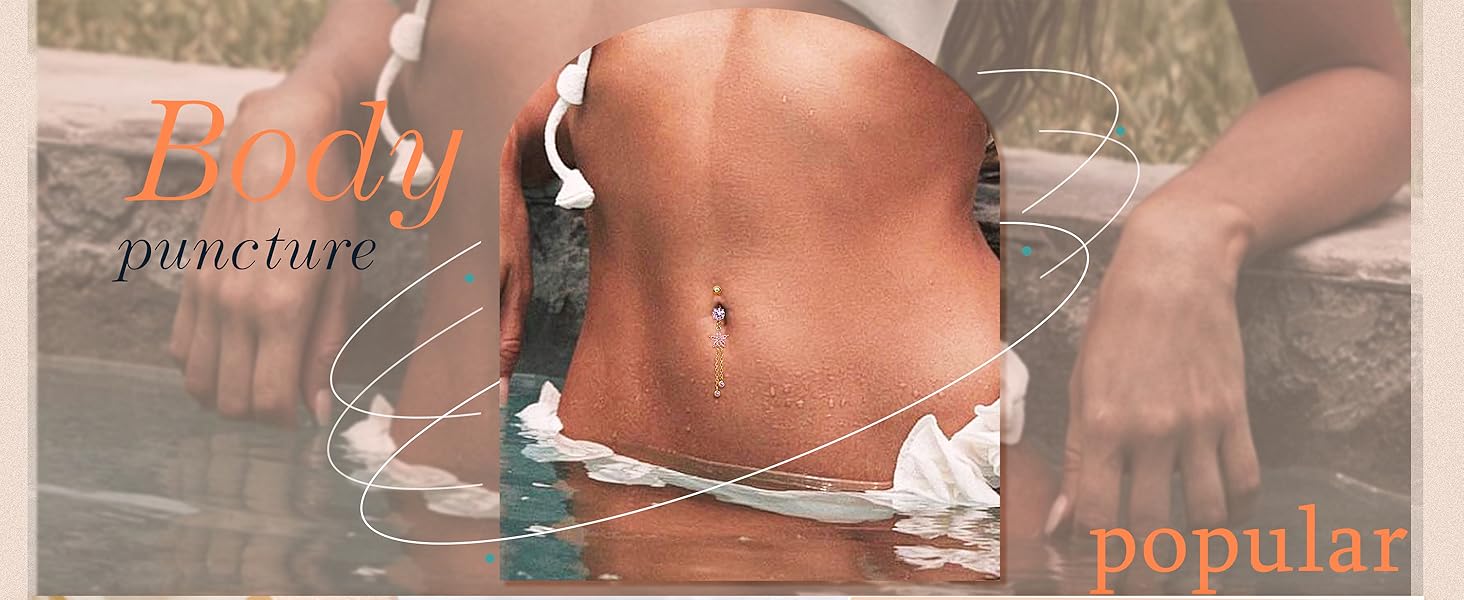 2025 Trendy Summmer Hypoallergenic 14G Dangle Belly Button Piercing Rings  Cute CZ Flower/Butterfly/Heart Designs Surgical Steel Navel Jewelry for Women